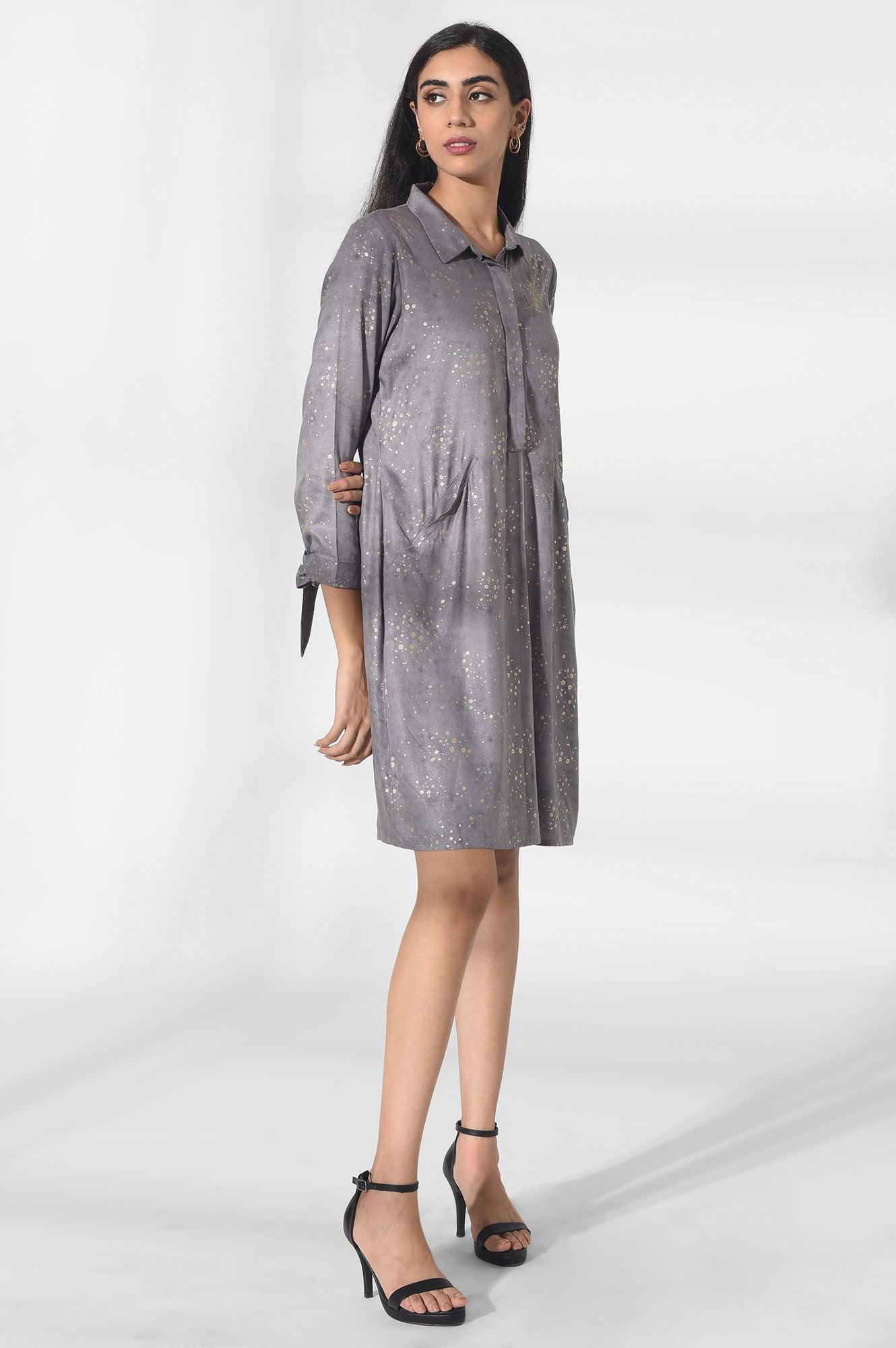 Light Grey Embroidered Dress - wforwoman