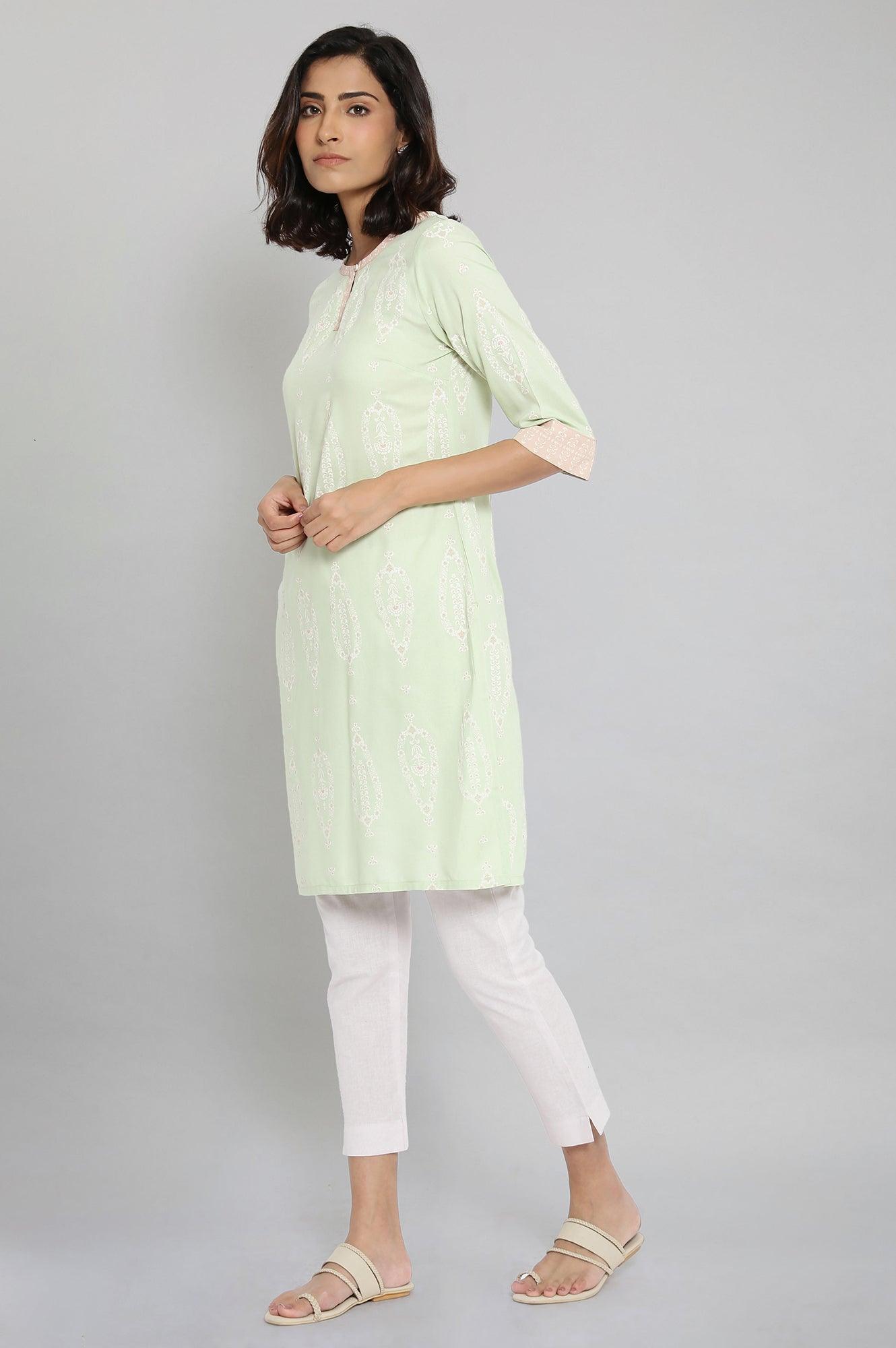 Tea Green Printed kurta - wforwoman