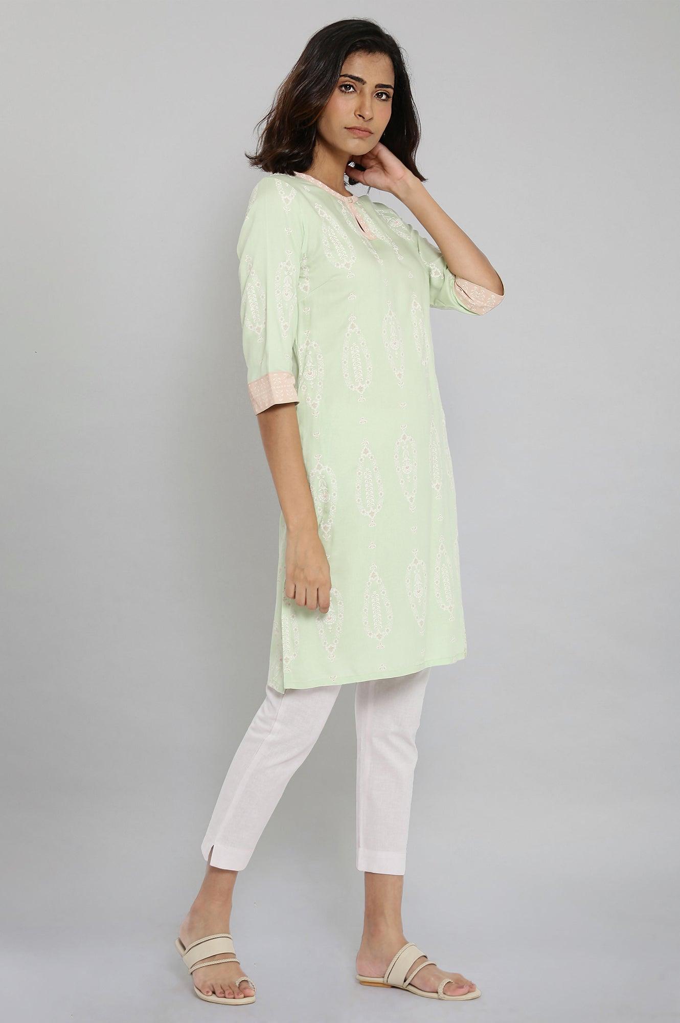 Tea Green Printed kurta - wforwoman