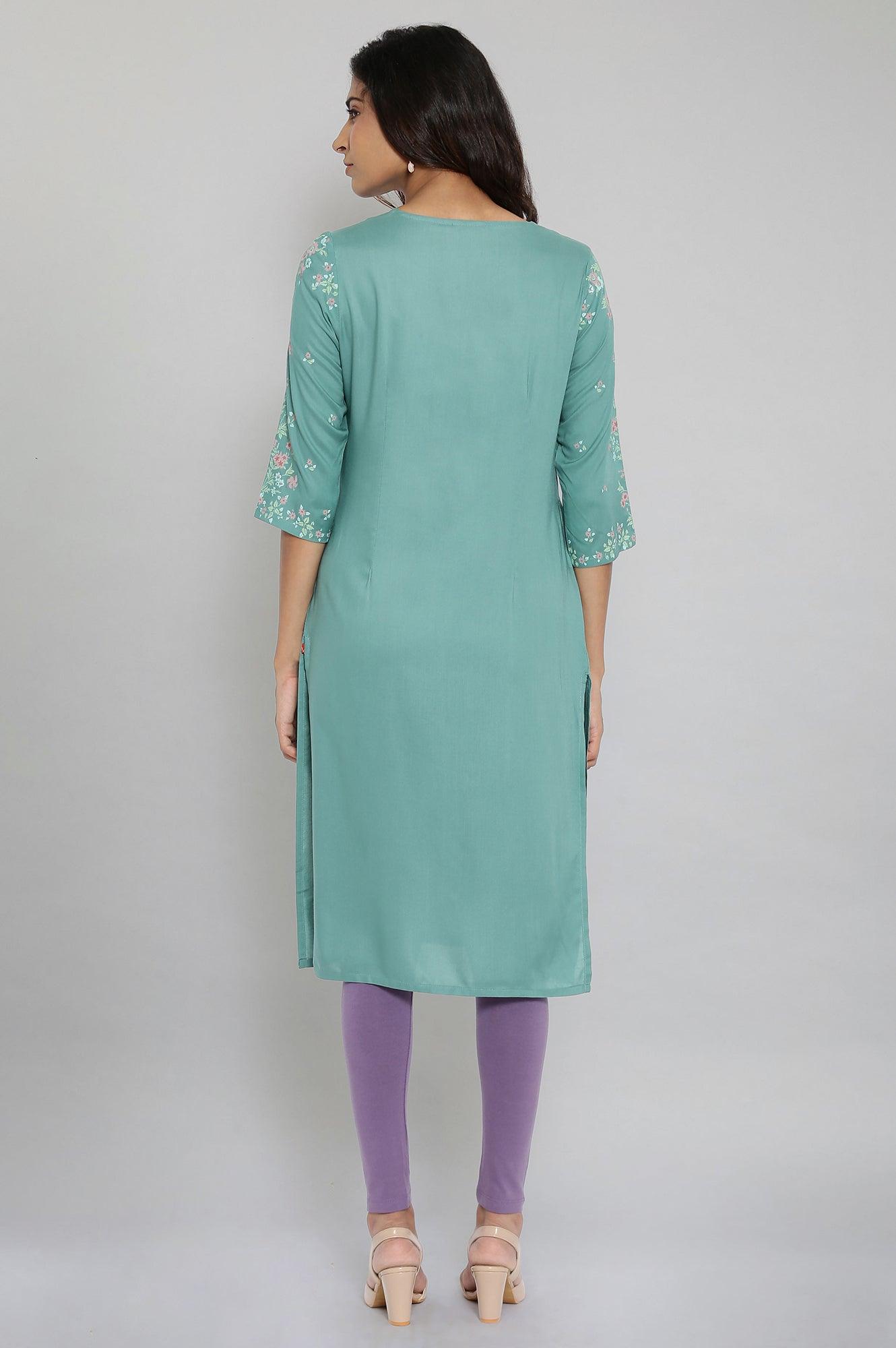 Pine Green Printed kurta - wforwoman