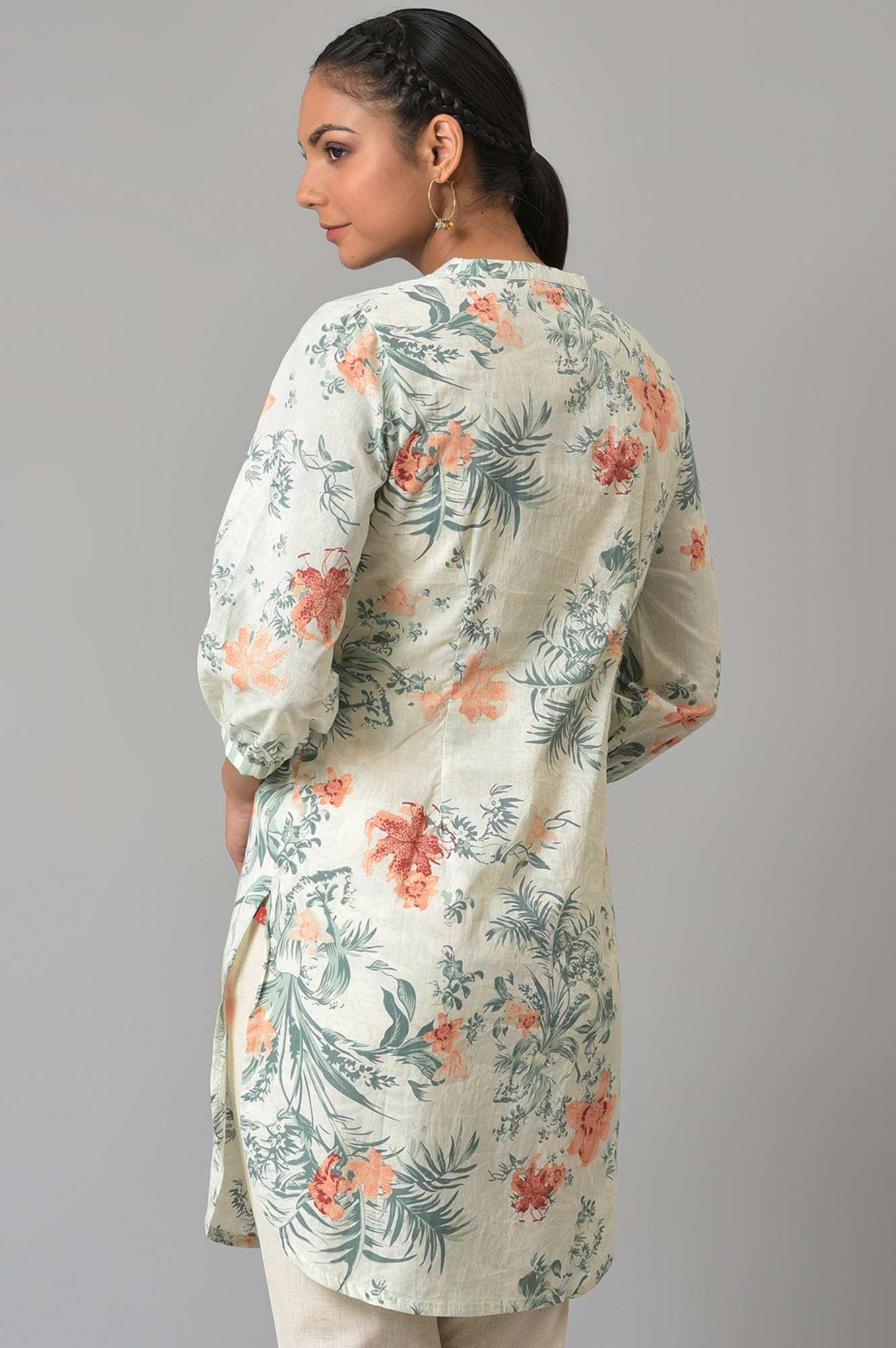Soft Beige Floral Print kurta - wforwoman