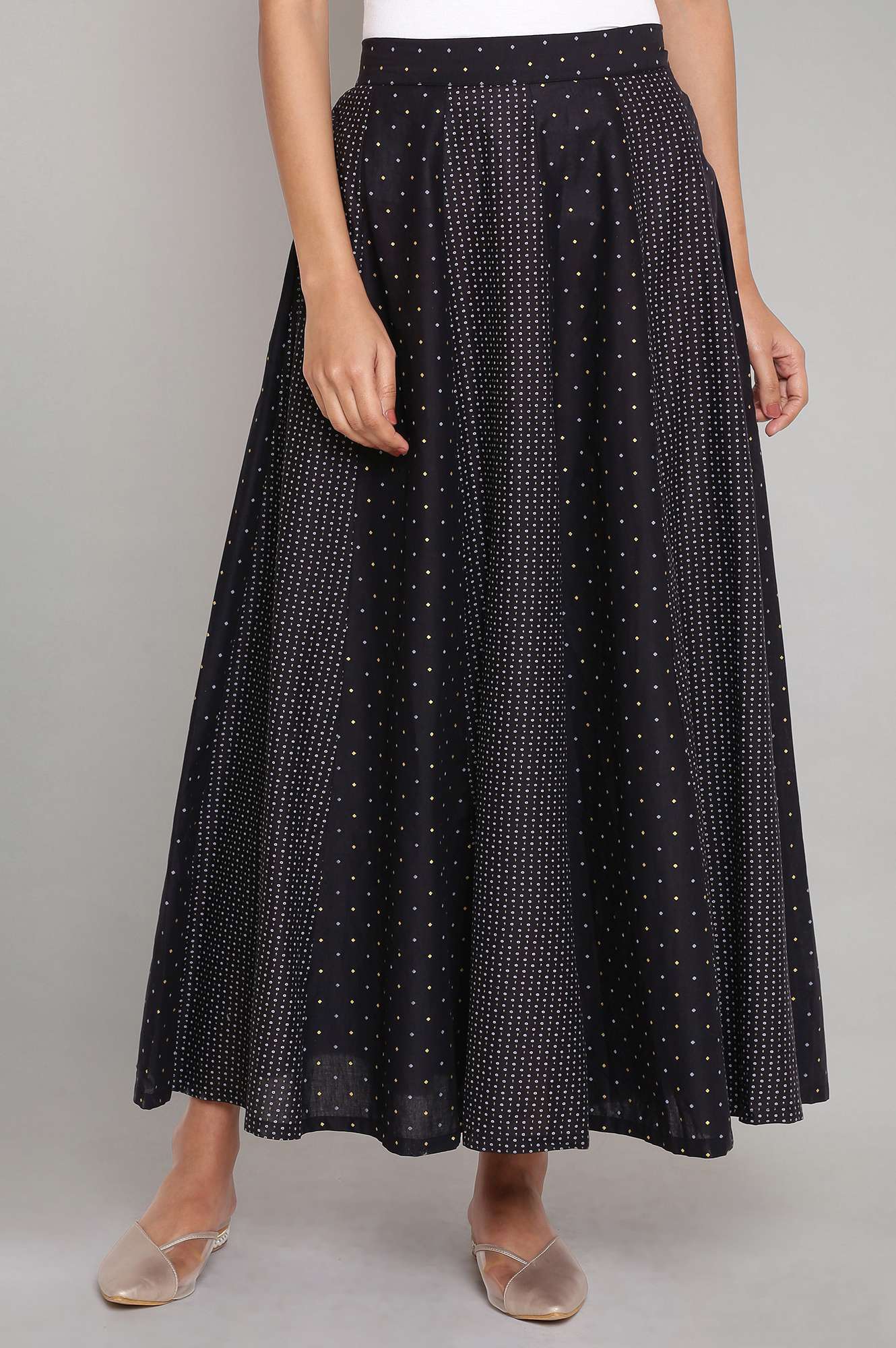 Jet Black Printed Panelled Skirt