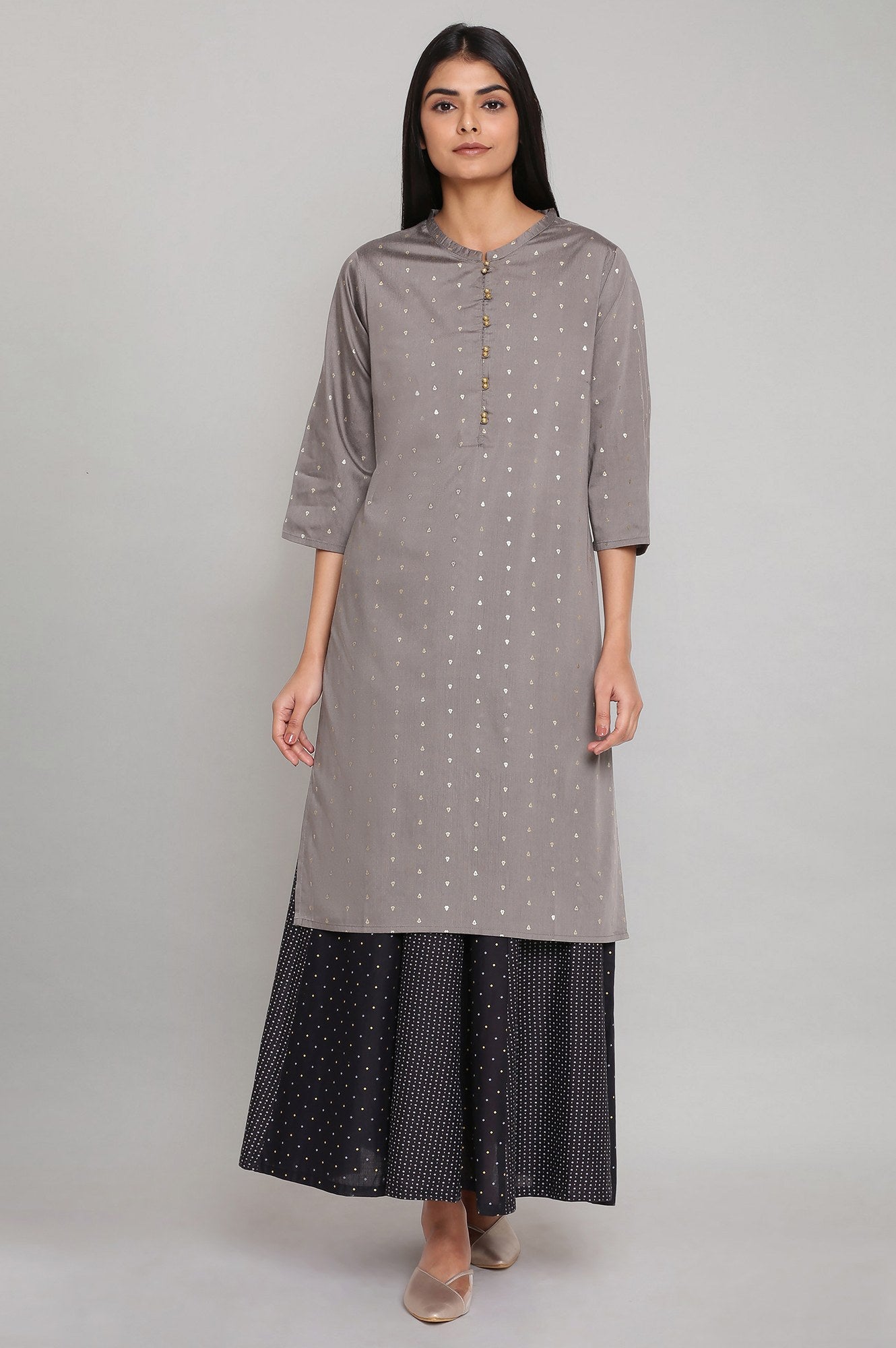 Jet Black Printed Panelled Skirt