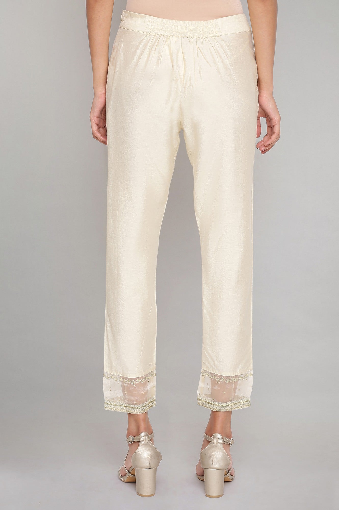 Beige Solid Slim Pants
