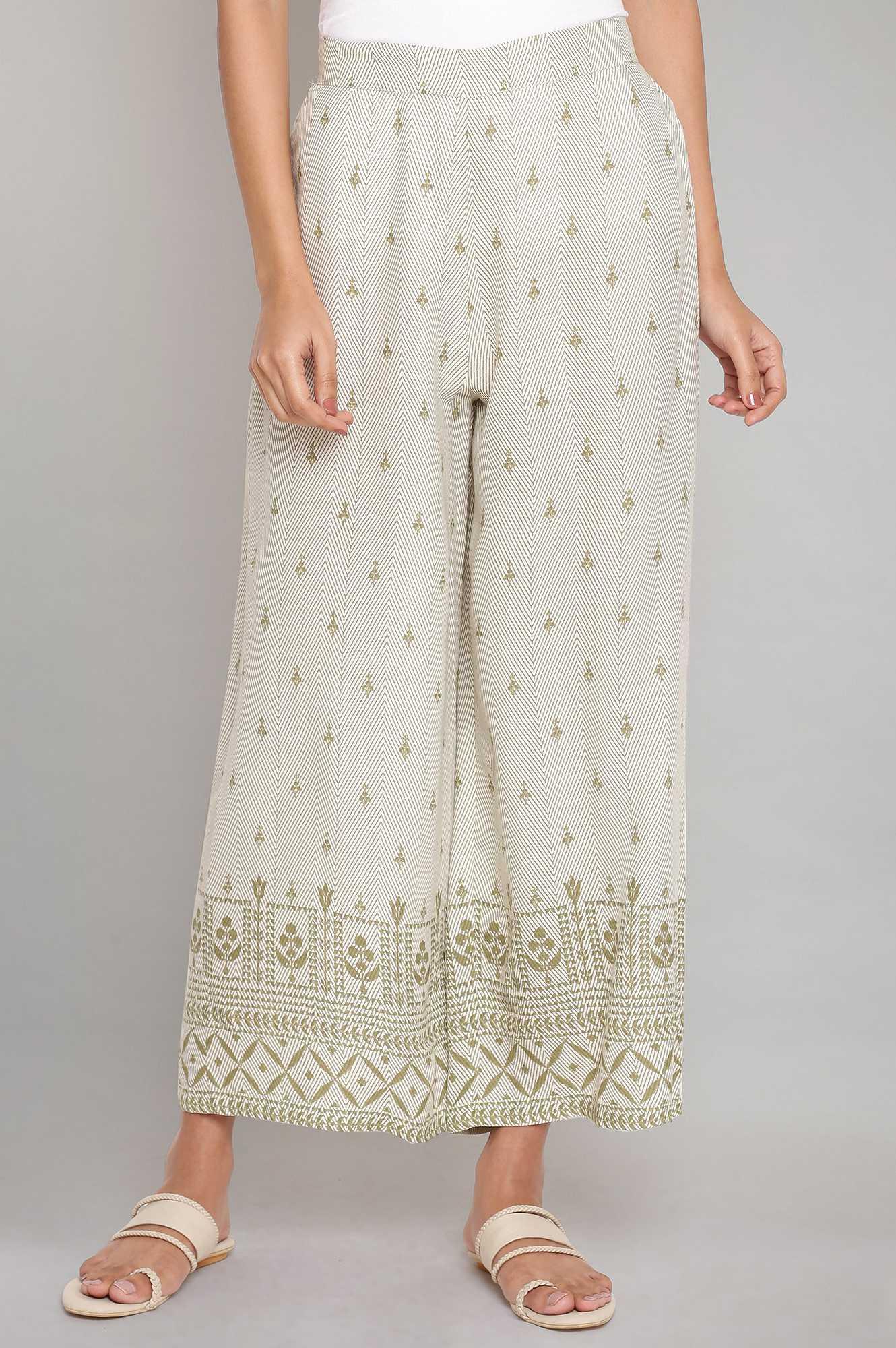 Ecru and Olive Printed Parallel Pants - wforwoman