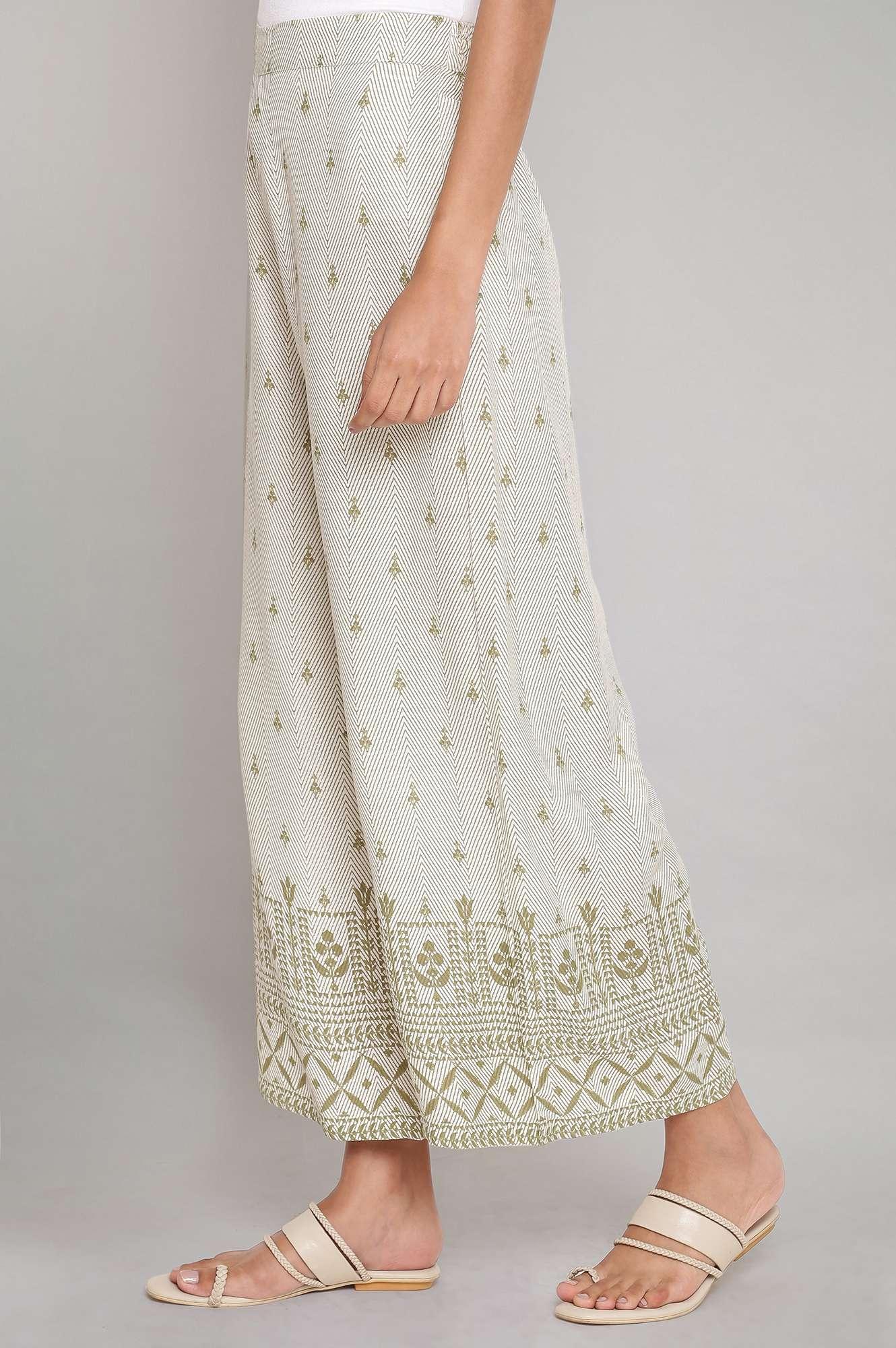 Ecru and Olive Printed Parallel Pants - wforwoman