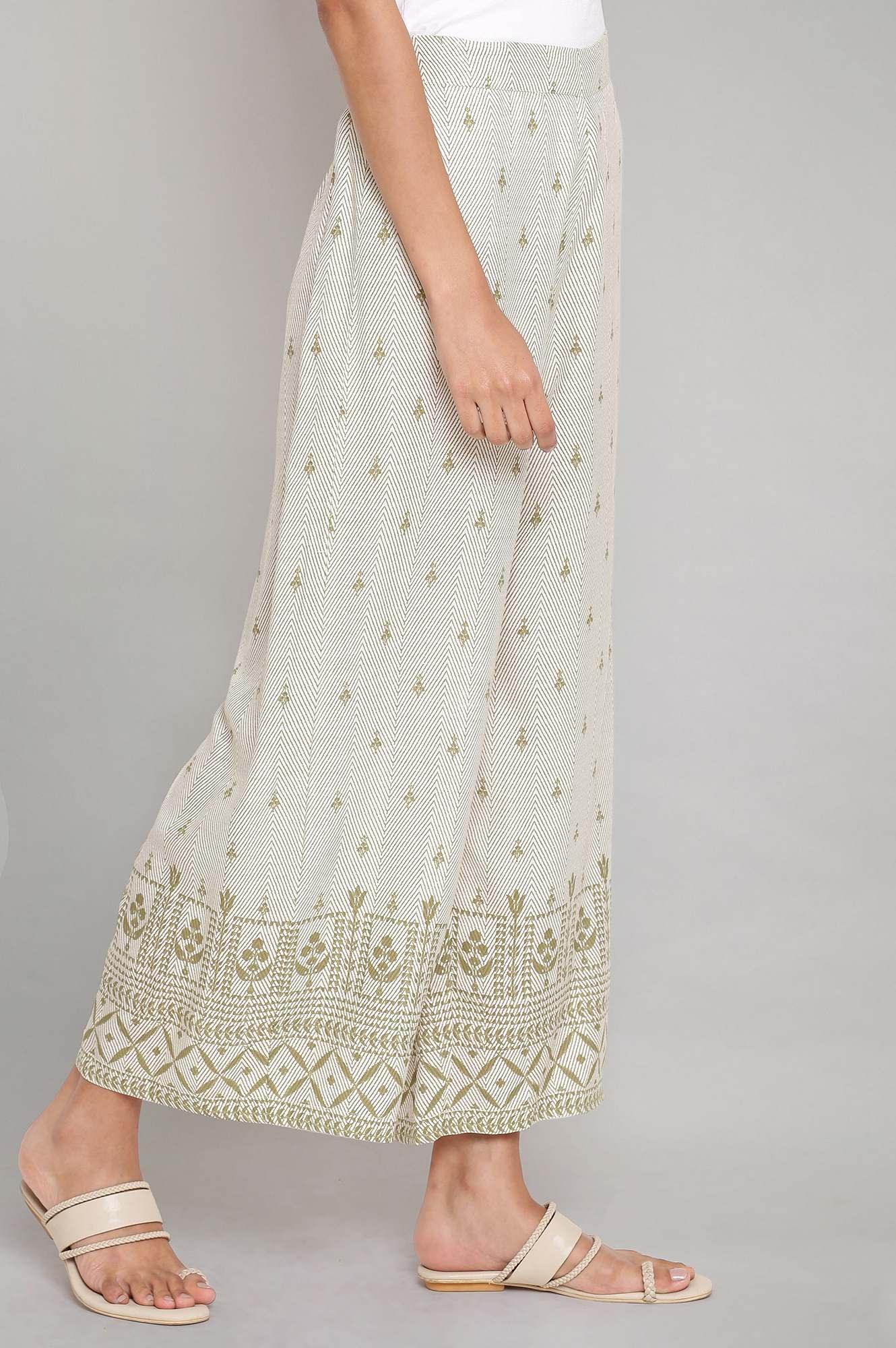 Ecru and Olive Printed Parallel Pants - wforwoman