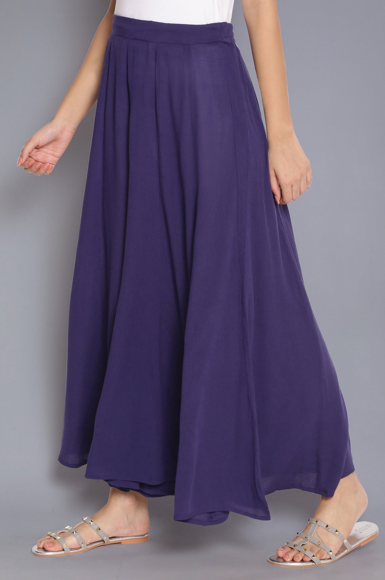 Navy Blue Crinkled Flared Pants