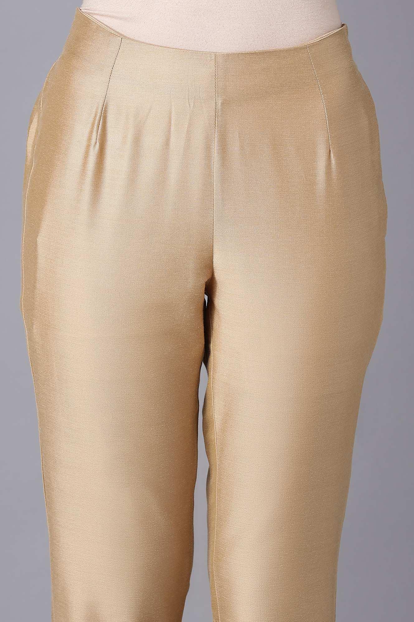 Gold Embroidered Slim Pants - wforwoman