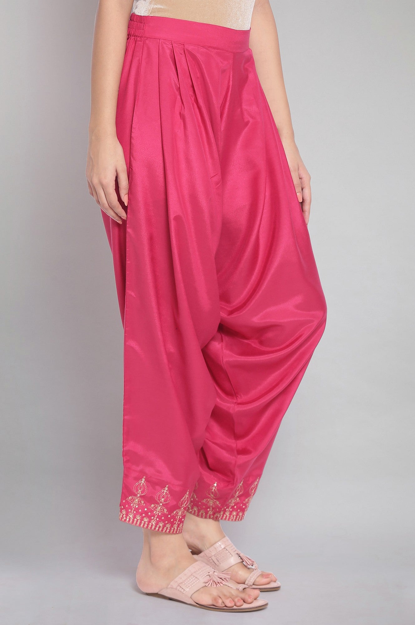 Dark Pink Shantung Draped Pants