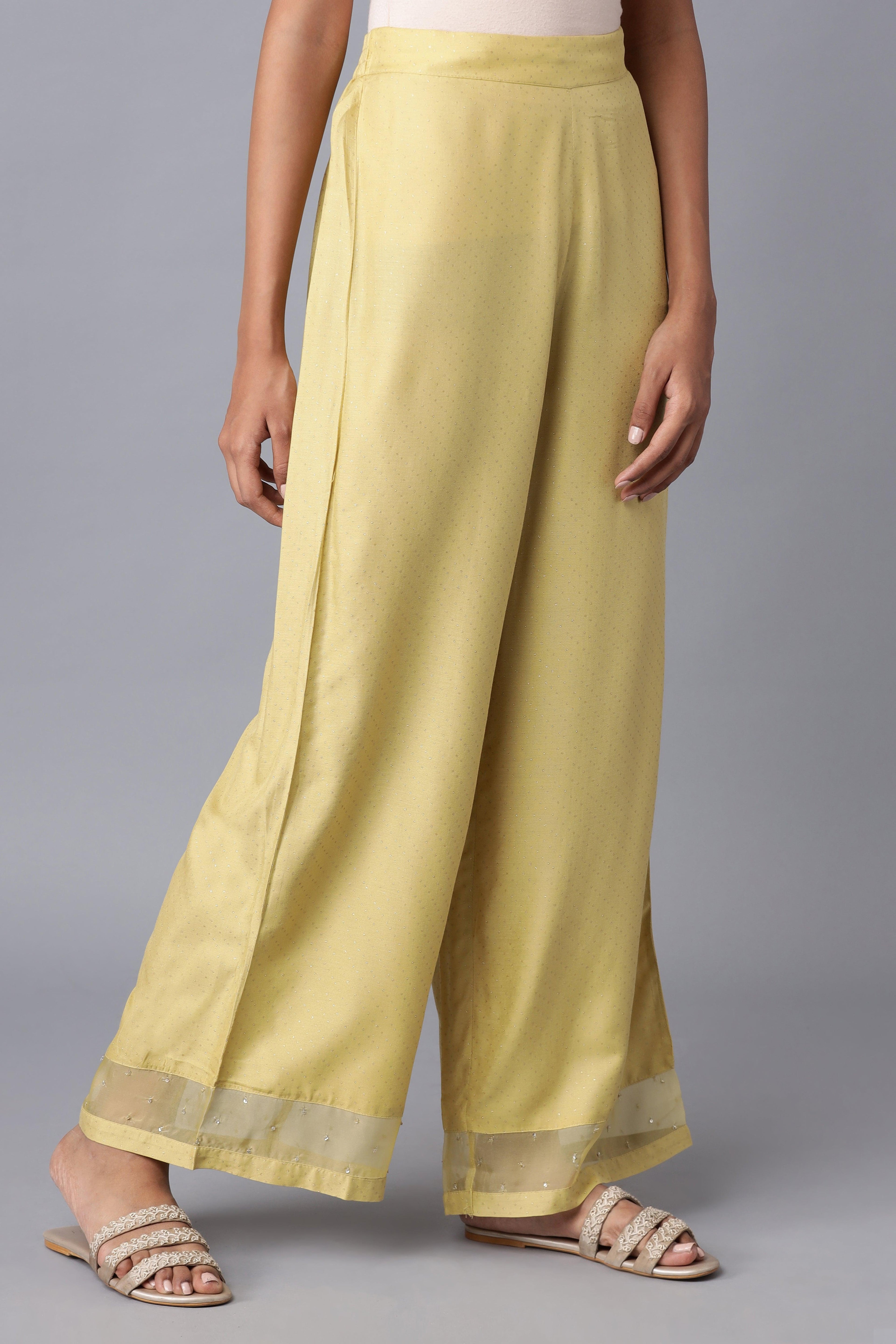 Light Green Embroidered Parallel Pants - wforwoman