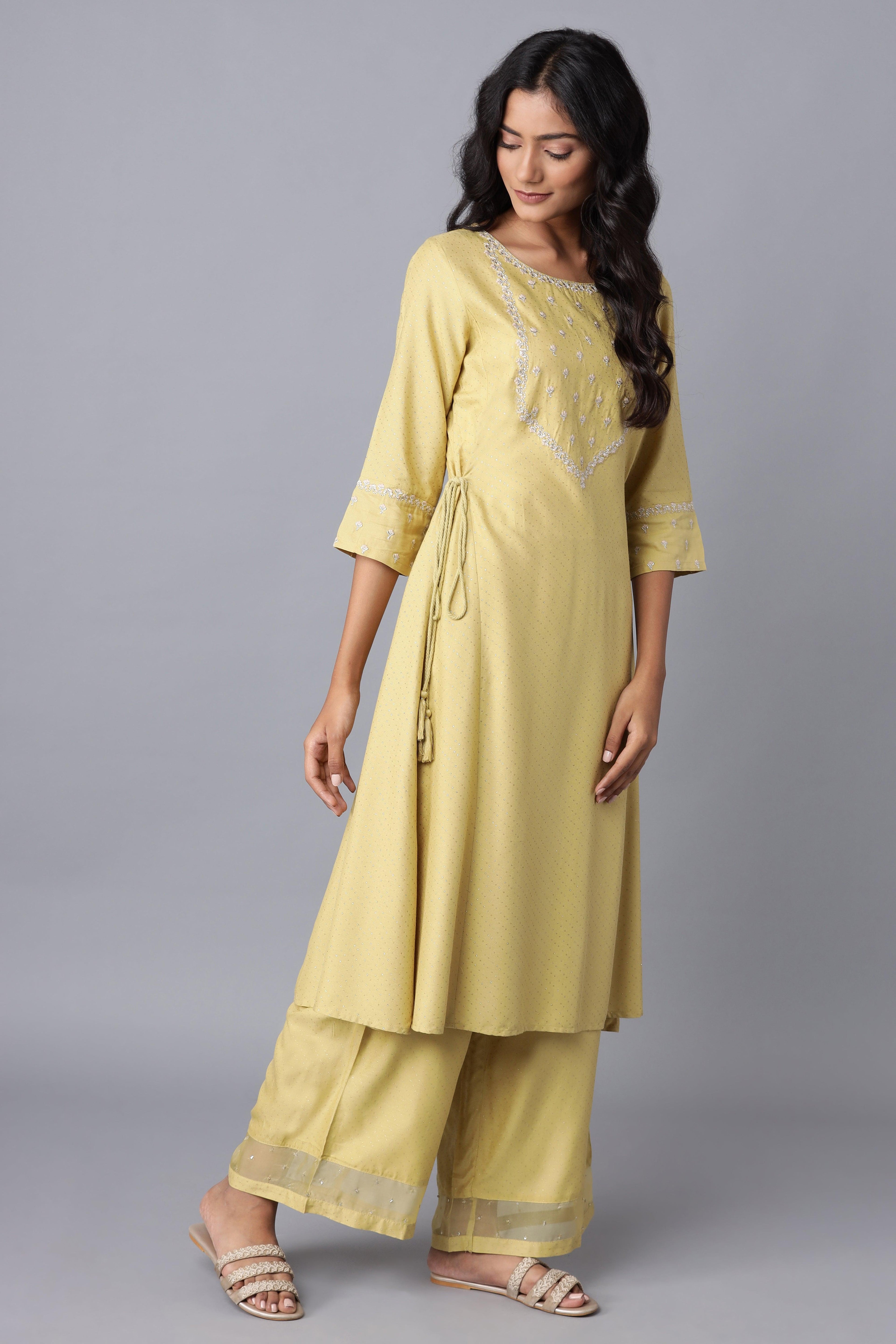 Light Green Embroidered Parallel Pants - wforwoman