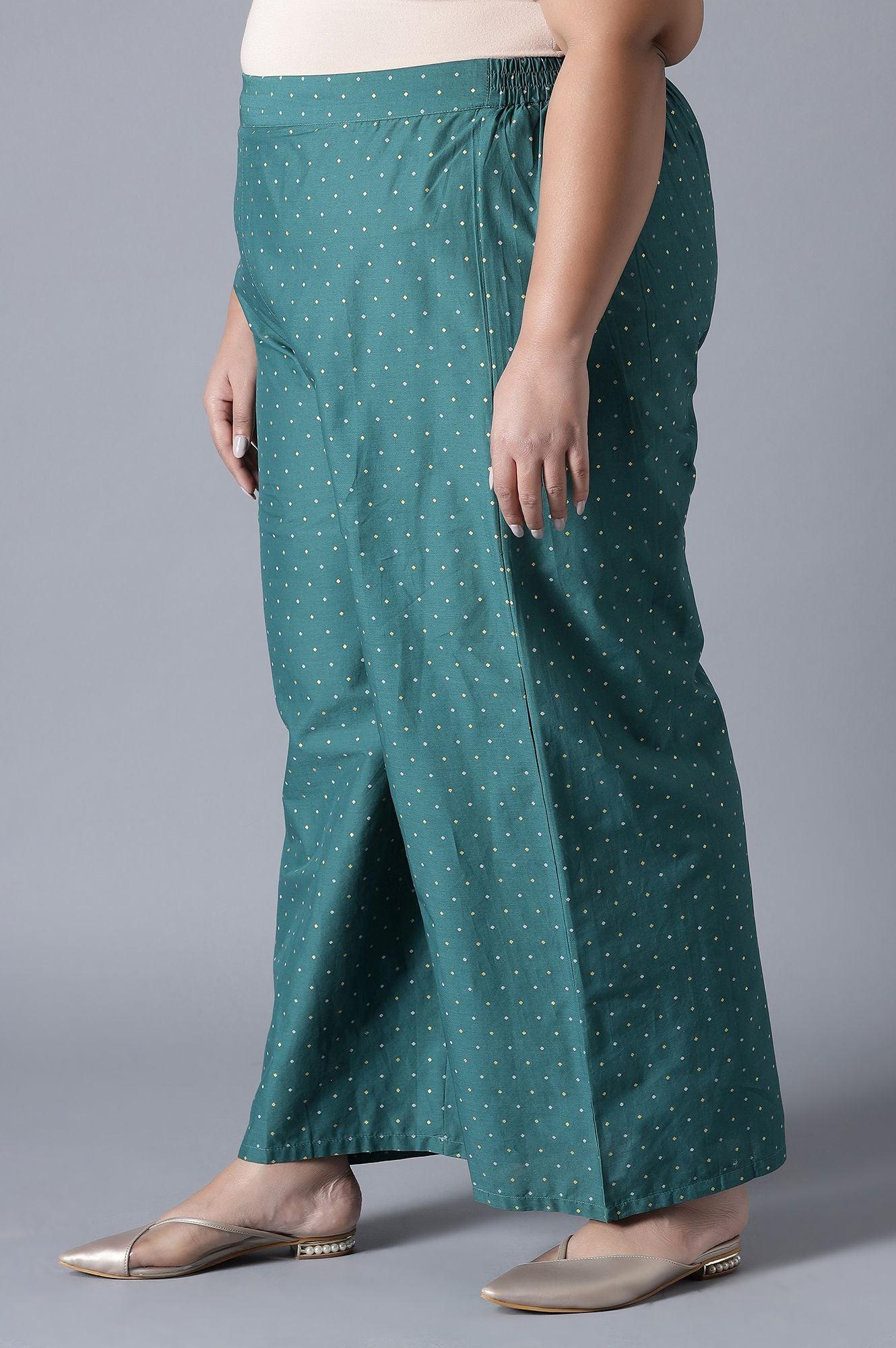 Dark Green Polka Print Parallel Pants - wforwoman