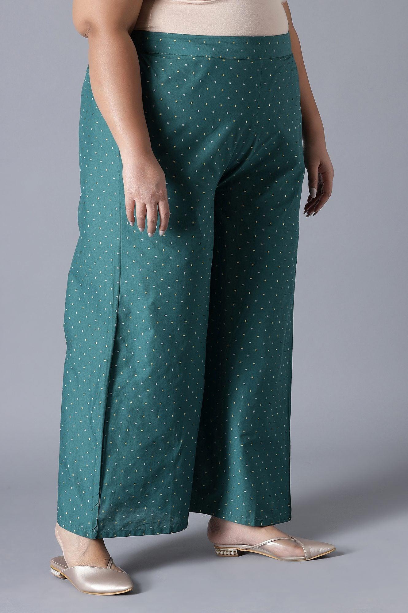 Dark Green Polka Print Parallel Pants - wforwoman