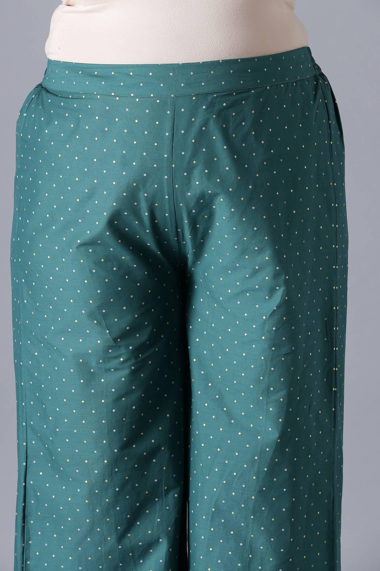 Dark Green Polka Print Parallel Pants - wforwoman