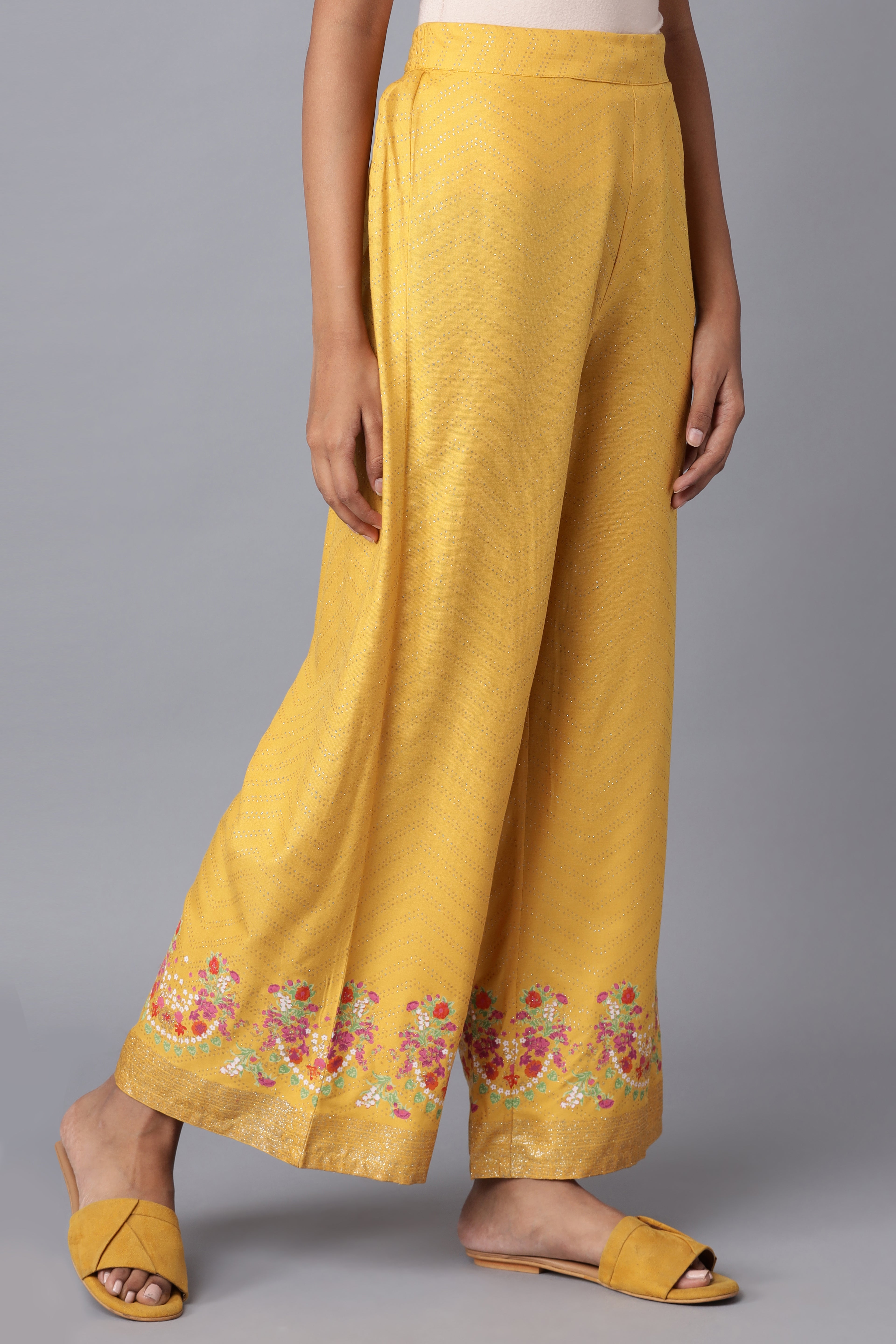 Yellow Printed Parallel Pants