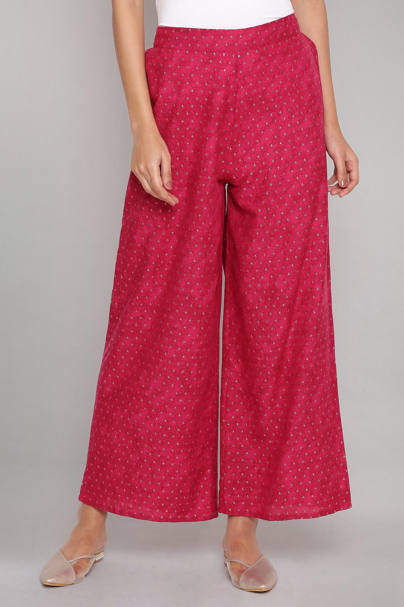 Dark Pink Printed Parallel Pants - wforwoman