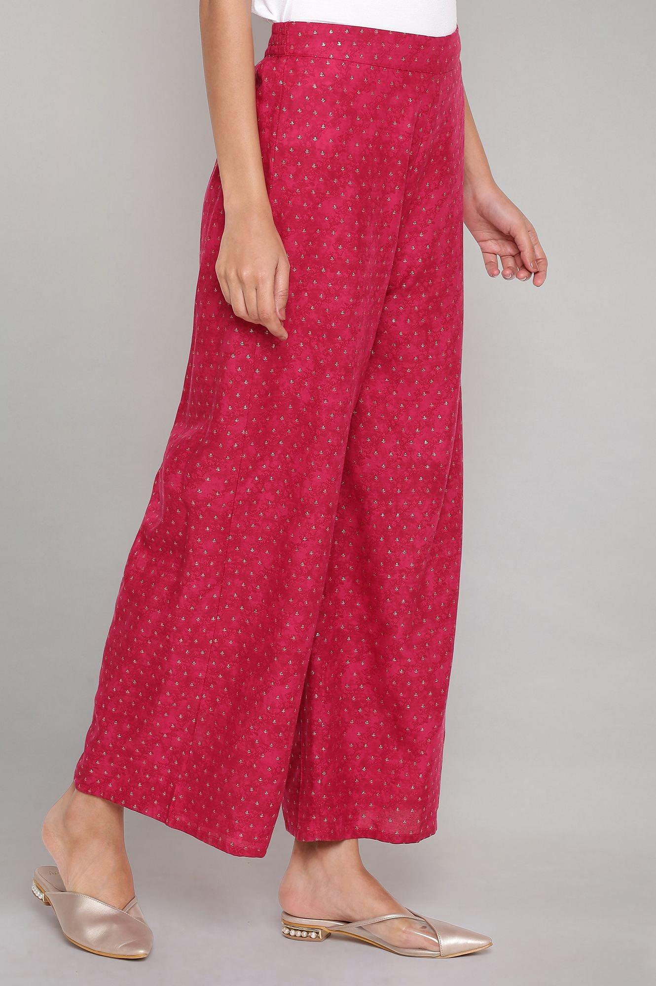 Dark Pink Printed Parallel Pants - wforwoman
