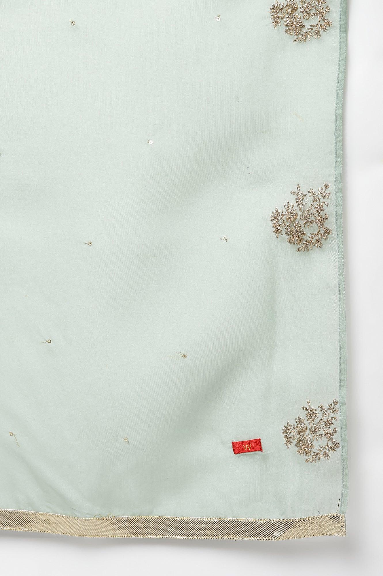 Green Embroidered Straight kurta-Solid Tights-Dupatta Set - wforwoman