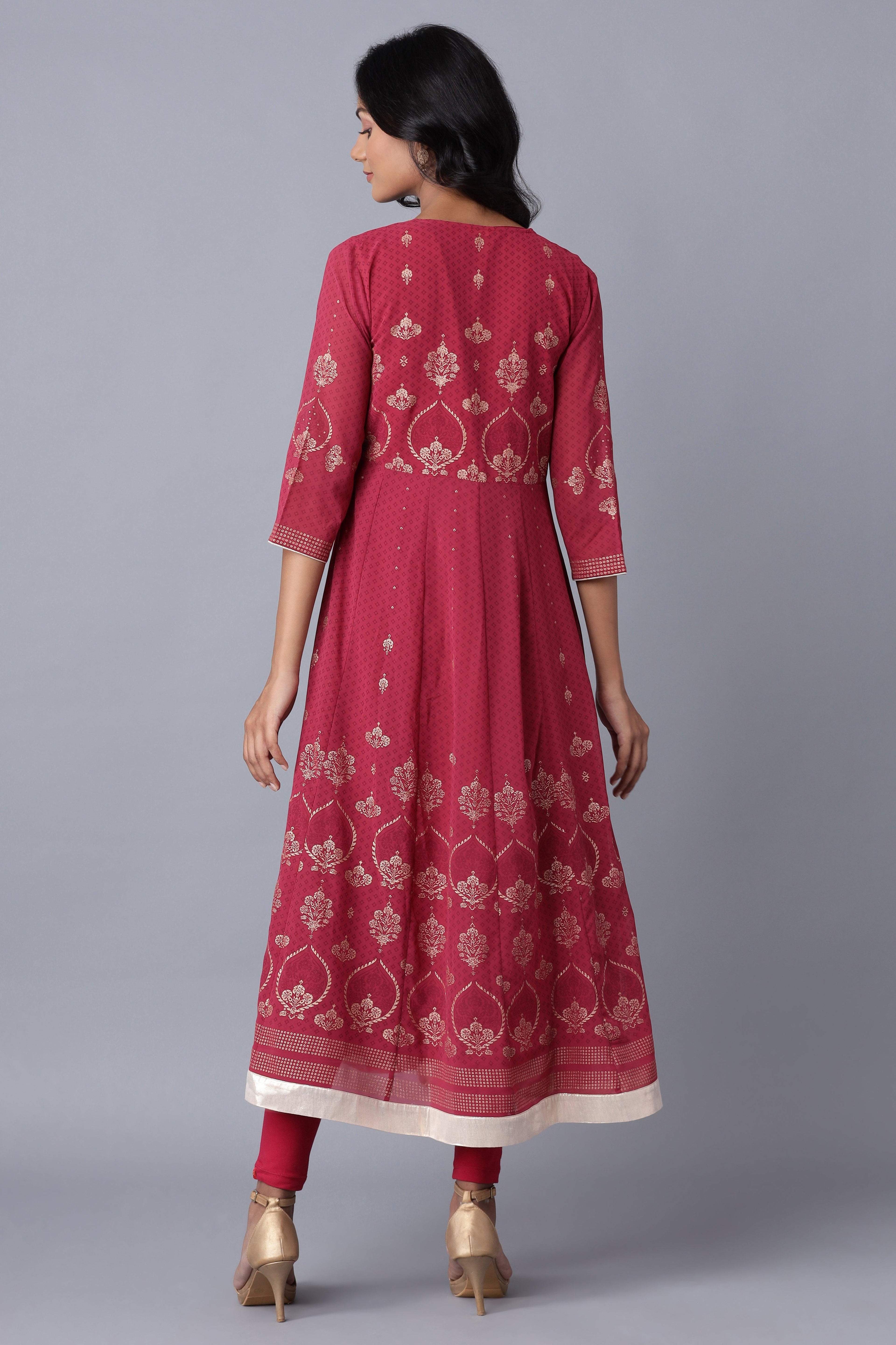 Wine Layered kurta-Solid Tights Set - wforwoman