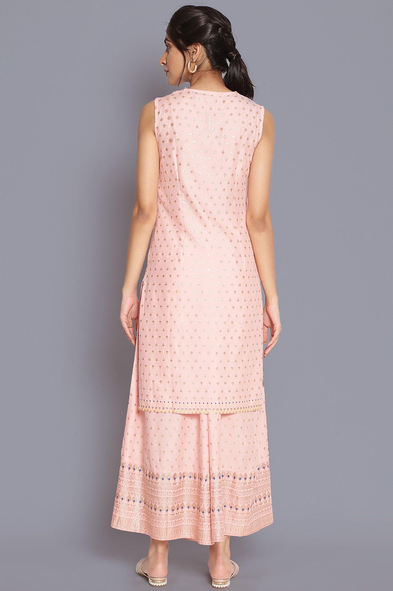 Chintz Rose Pink Printed kurta-Flared Pants Set - wforwoman