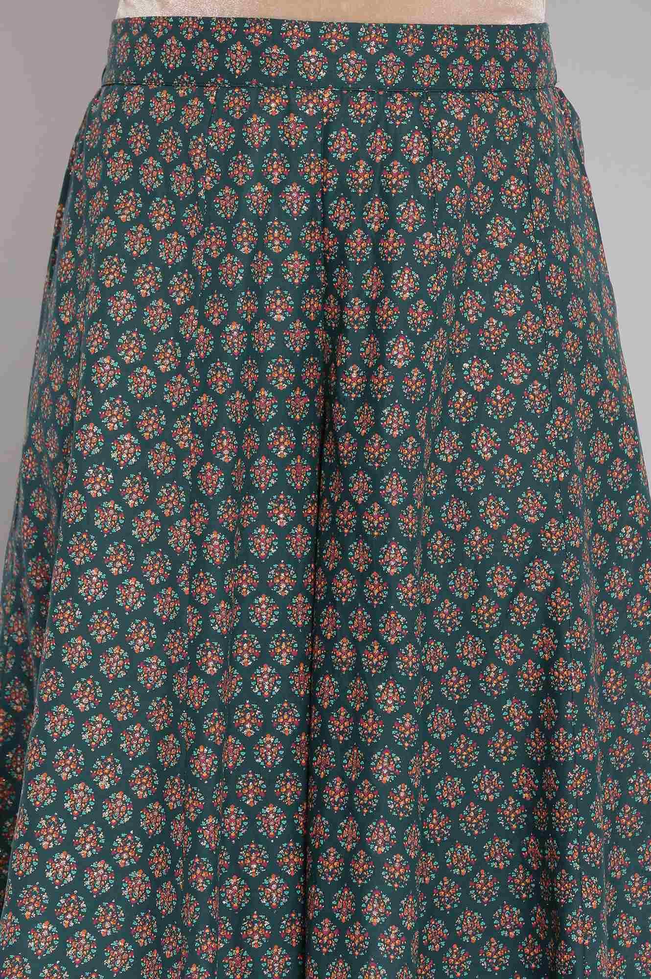 Green Printed Straight kurta-Culottes-Dupatta Set - wforwoman