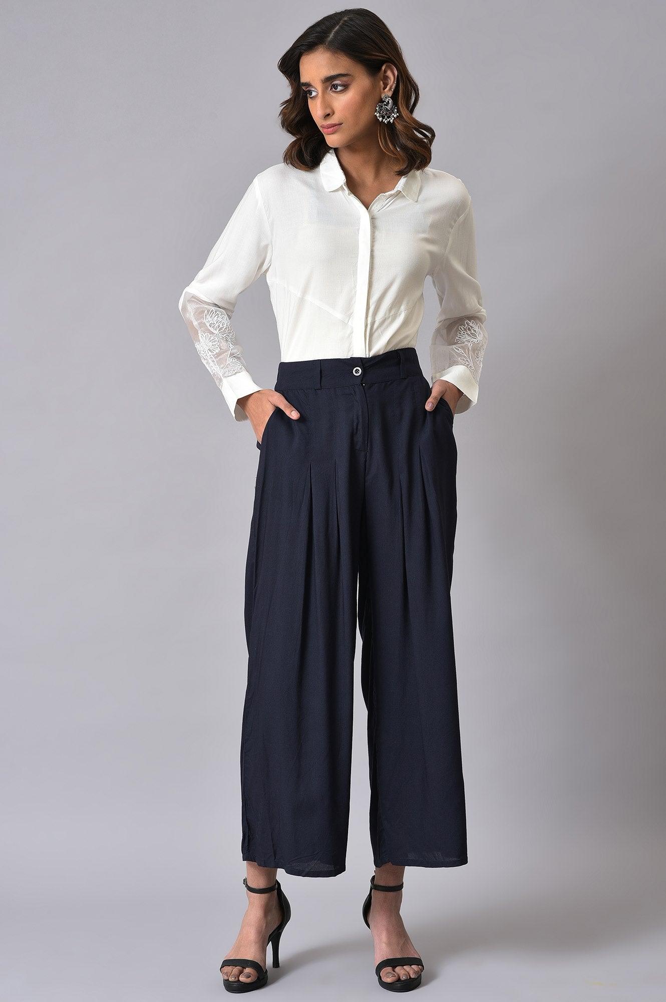 Blue Tailored Parallel Pants - wforwoman