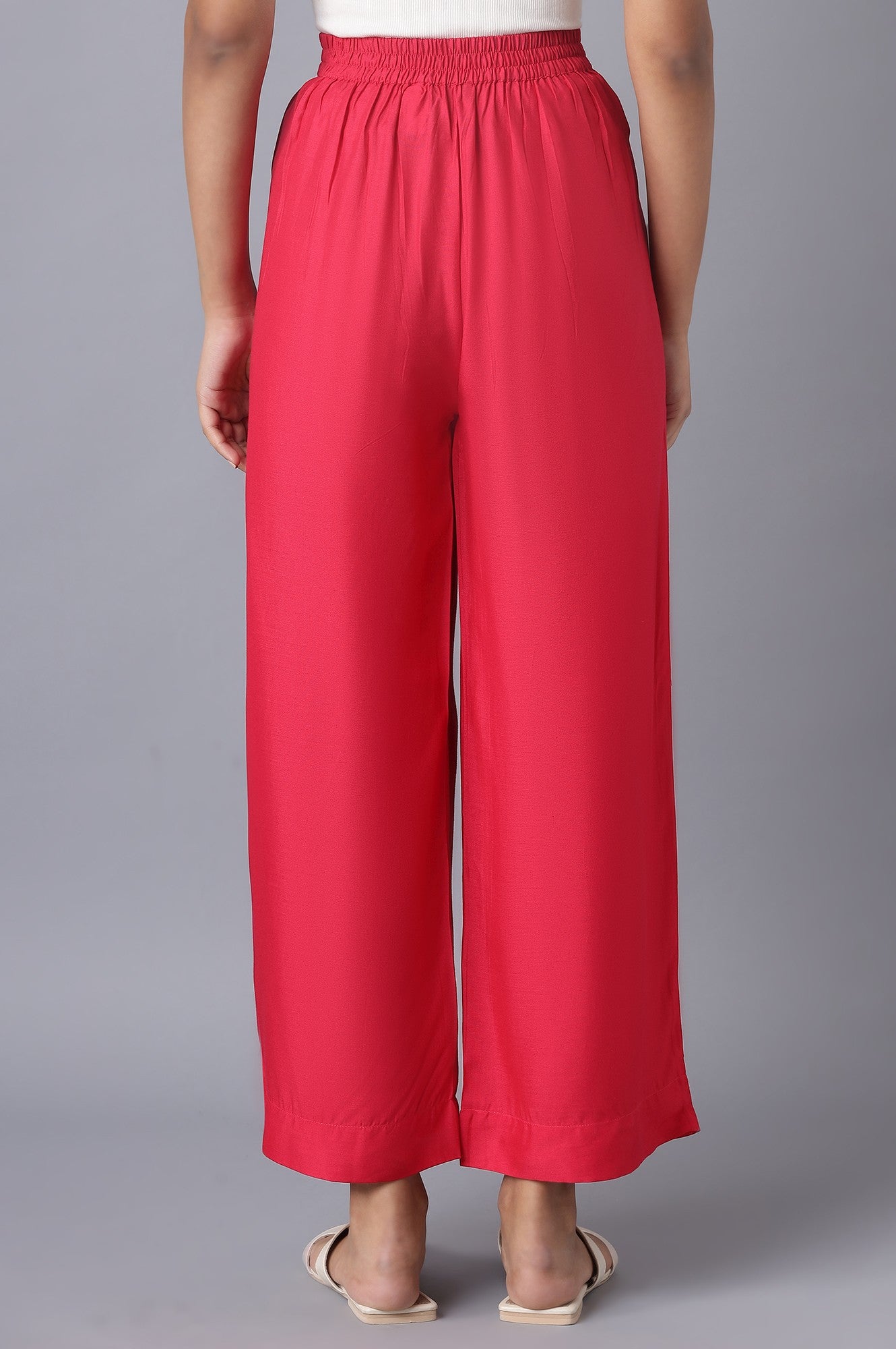 Pink Solid Straight Fit Tencel Palazzo With Elasticated Waistband
