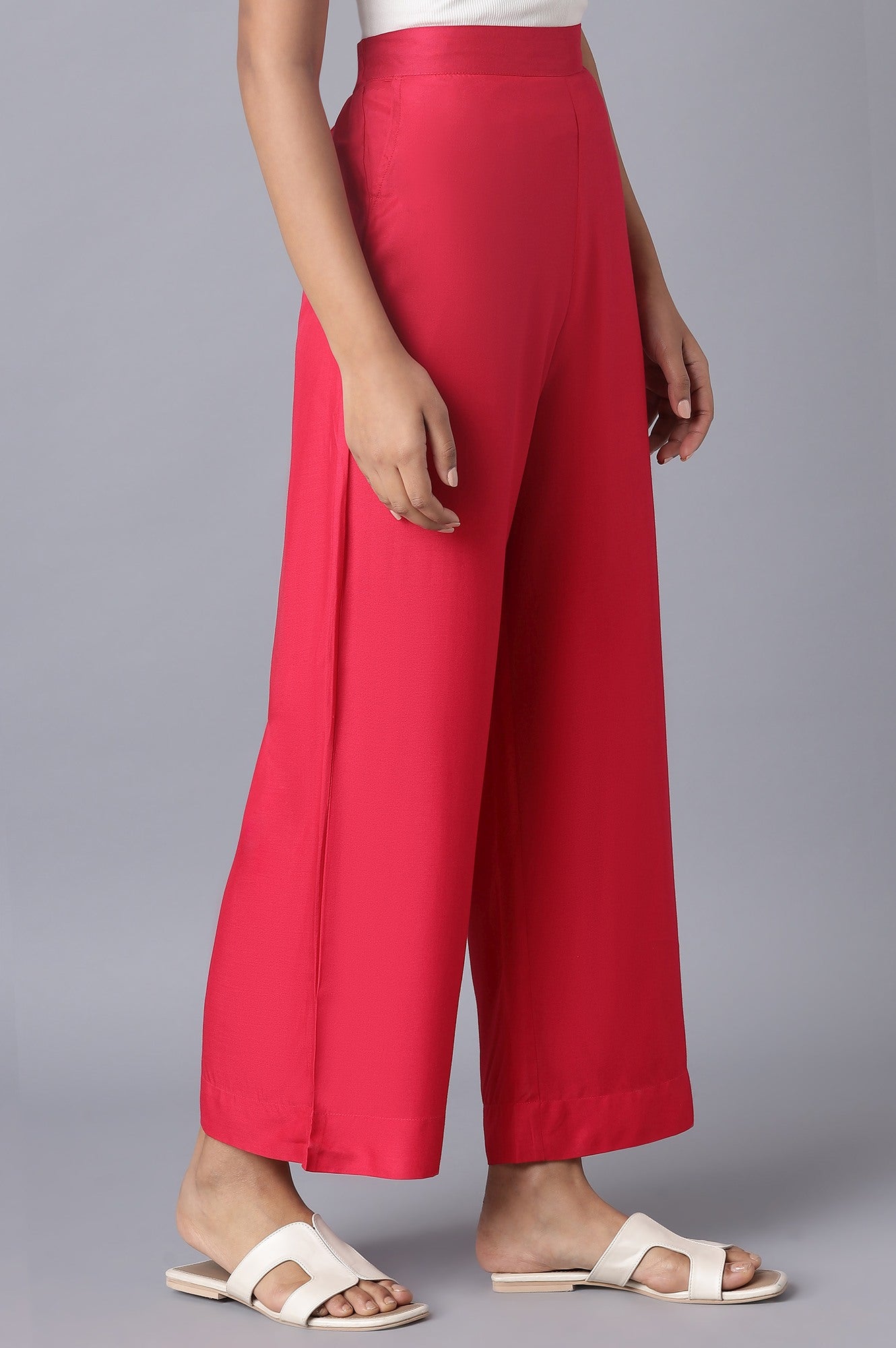 Pink Solid Straight Fit Tencel Palazzo With Elasticated Waistband