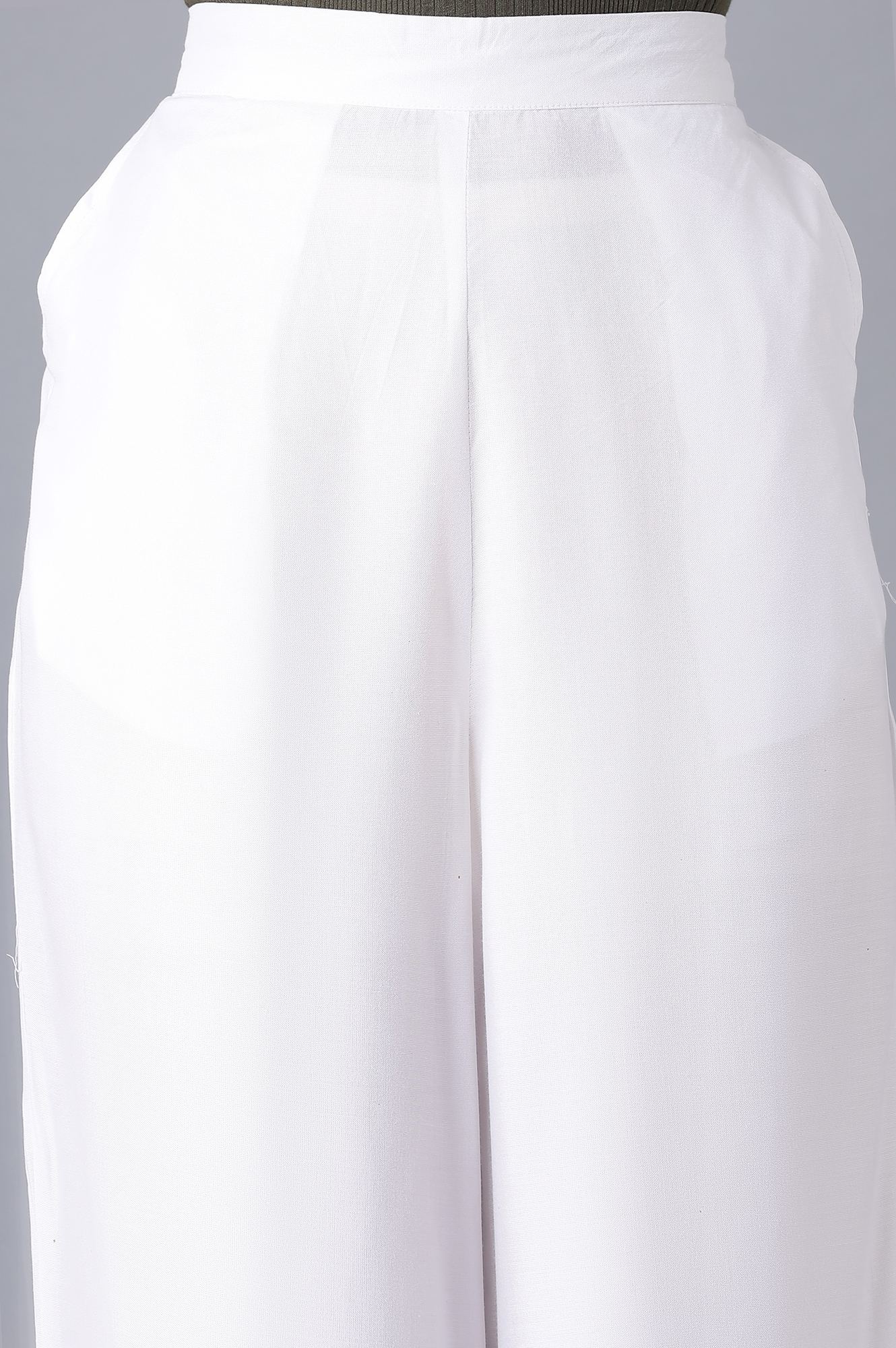 White Solid Wide Leg Tencel Trousers With Elasticated Waist