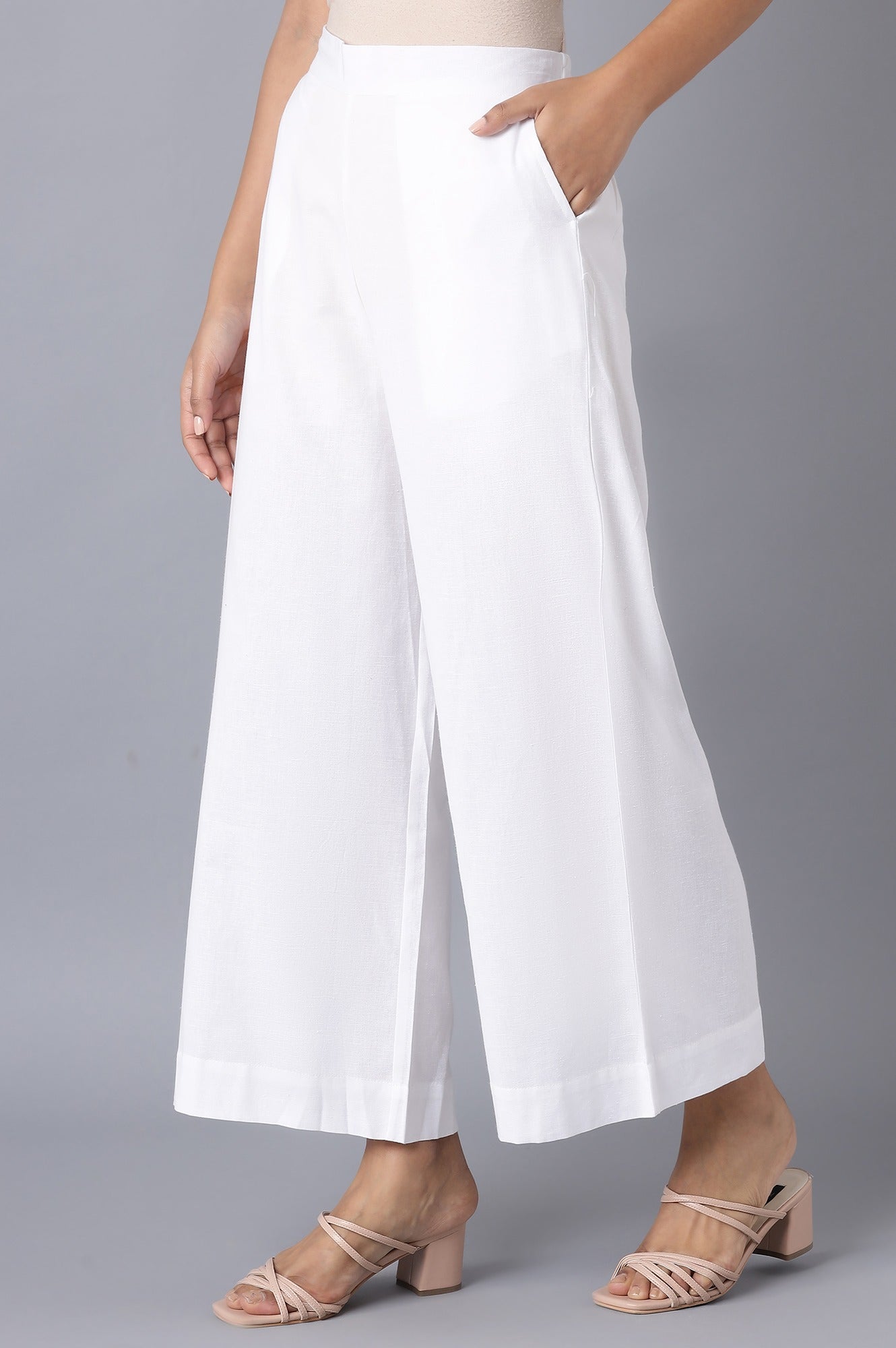 White Solid Wide Leg Tencel Palazzo With Elasticated Waist