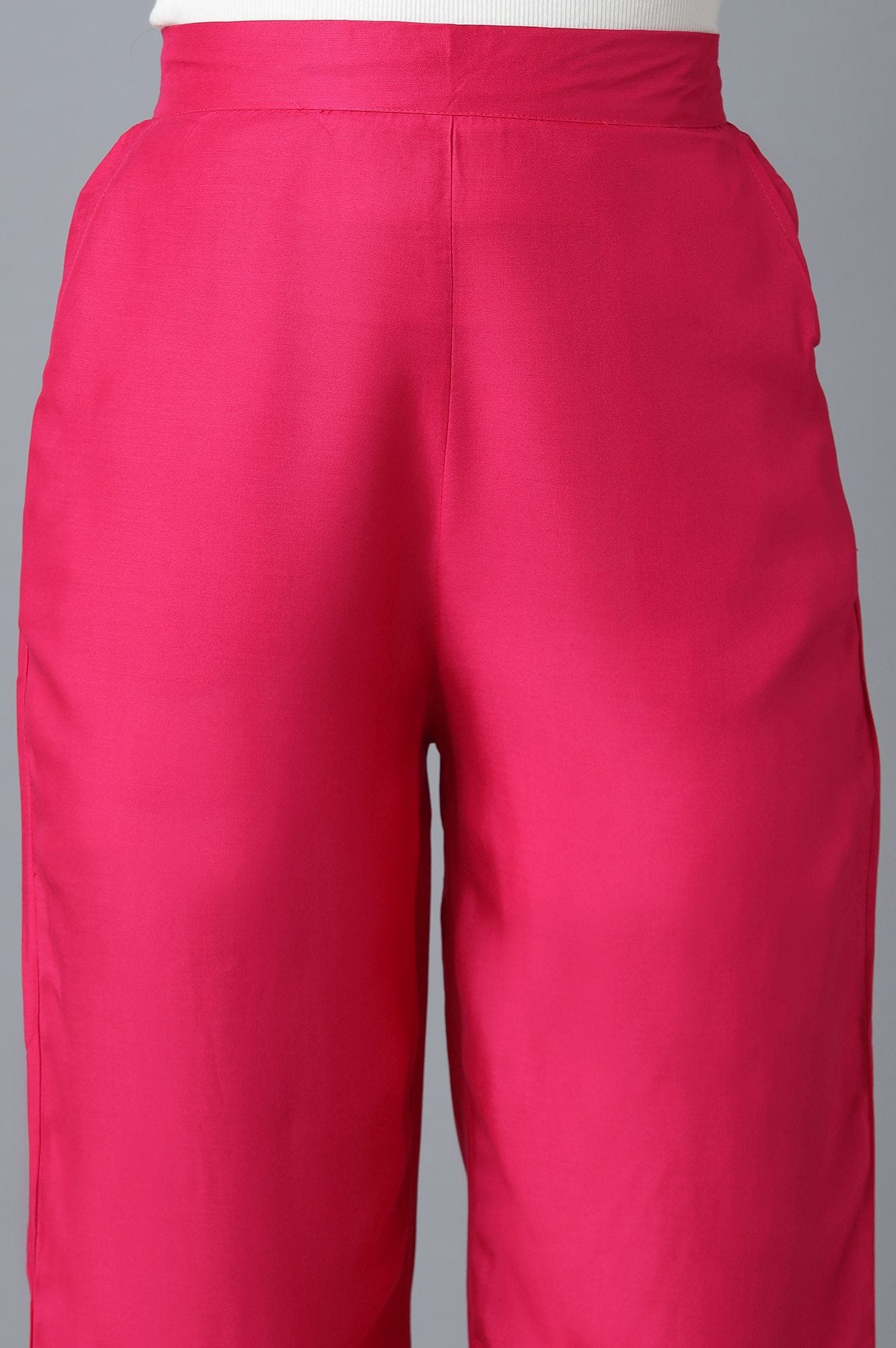 Pink Solid Straight Fit Cotton Culottes With Elasticated Waist