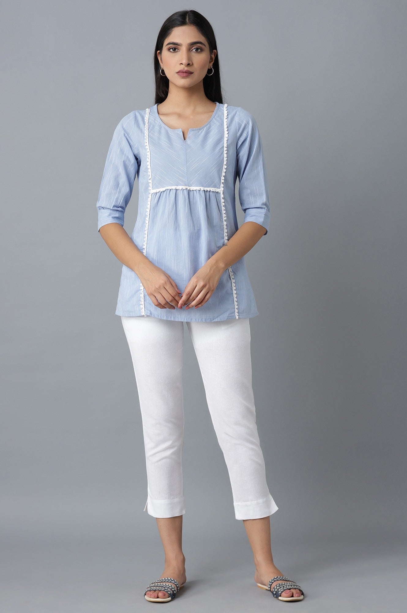 White Solid Straight Fit Cotton Culottes With Elasticated Waist