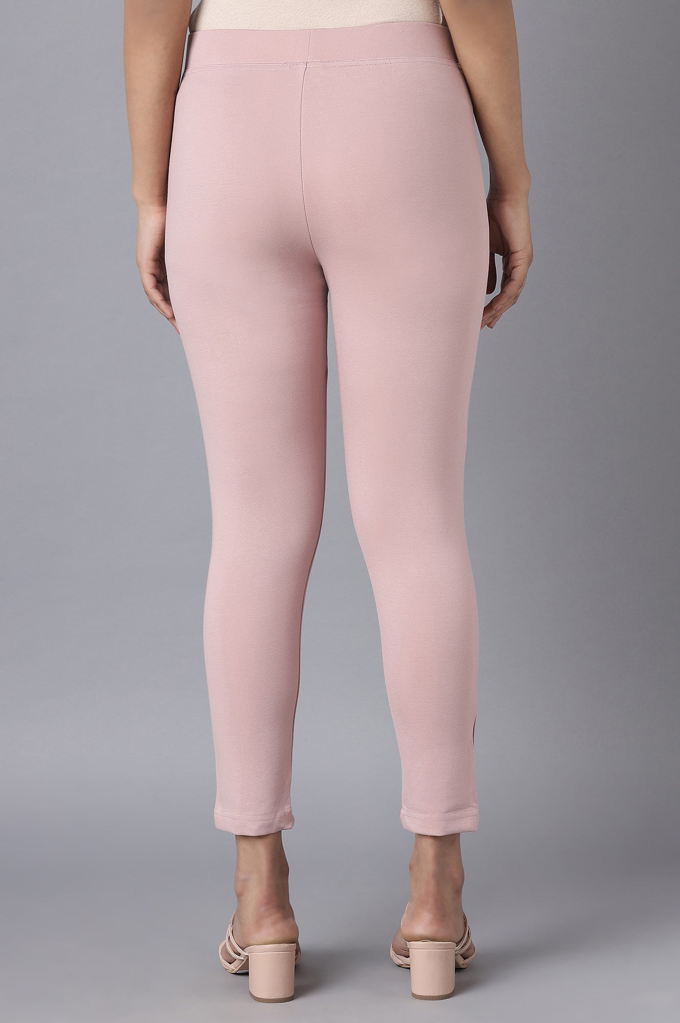 Pink Solid Straight Fit Tights With Elasticated Waist
