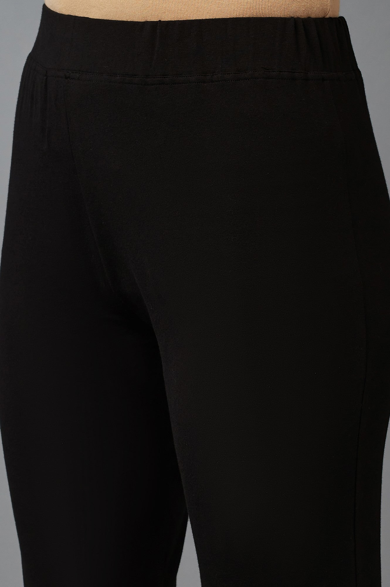 Black Solid Flared Cotton Pants With Slip On Closure
