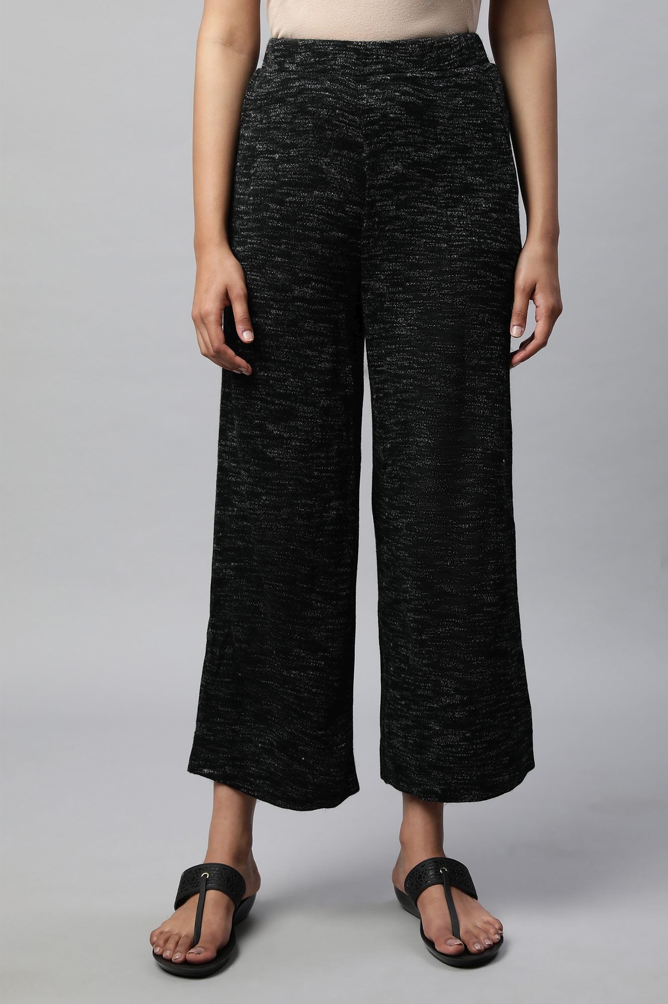 Black Solid Straight Fit Cotton Palazzo With Slip On Closure