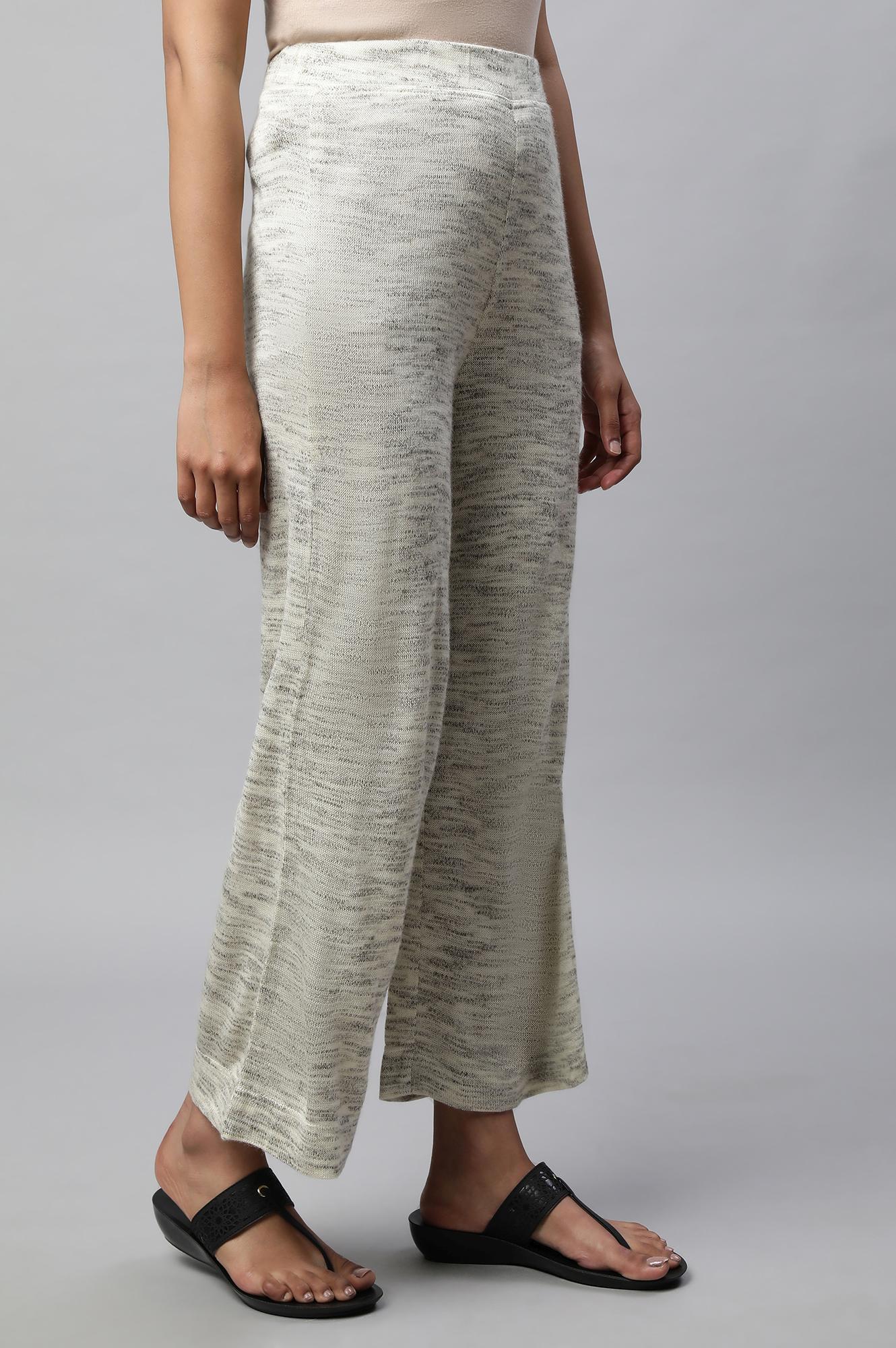 Grey Solid Straight Fit Palazzo With Elasticated Waist