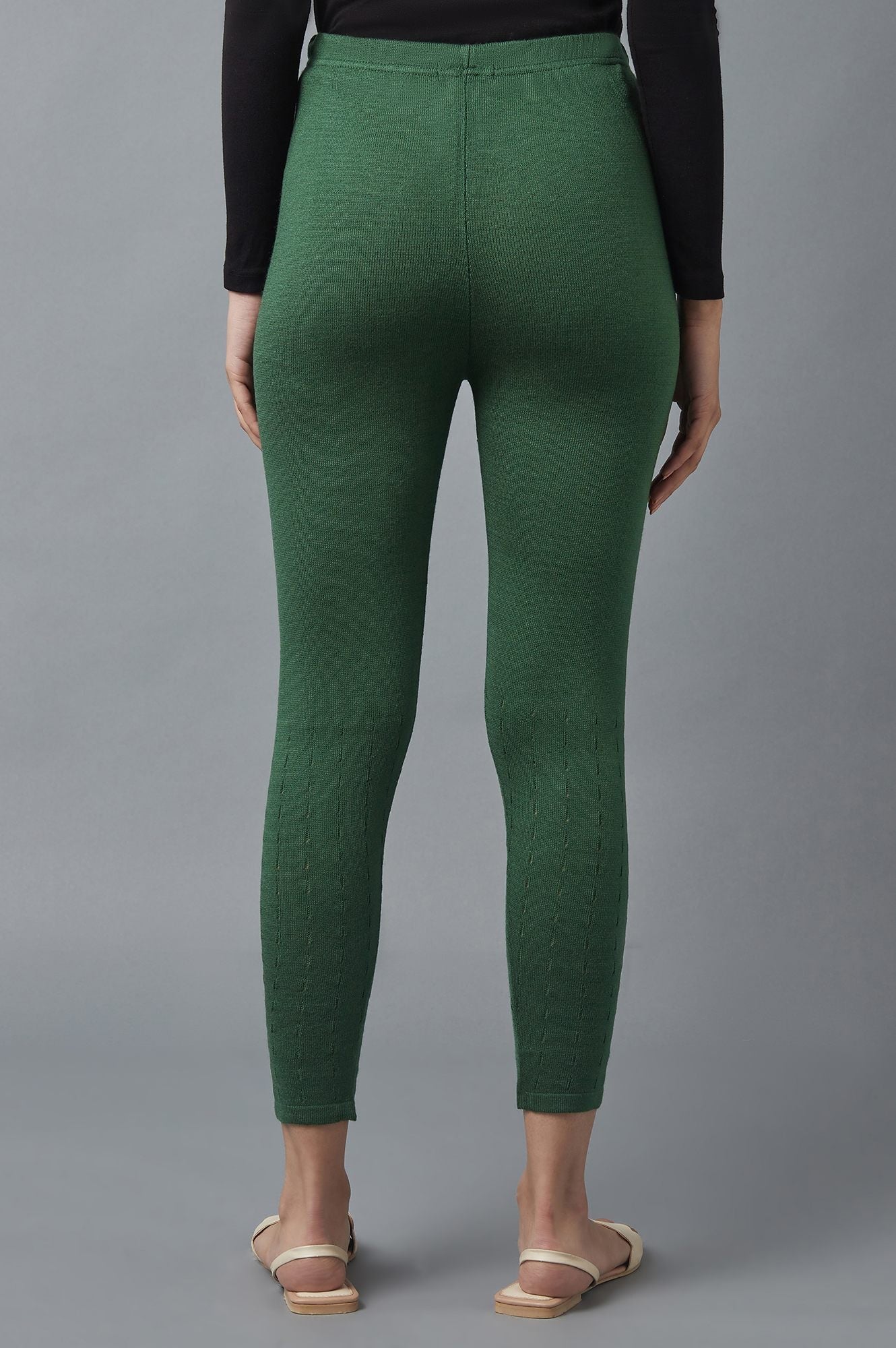 Green Pointelle Skinny Fit Tights With Elasticated Waist