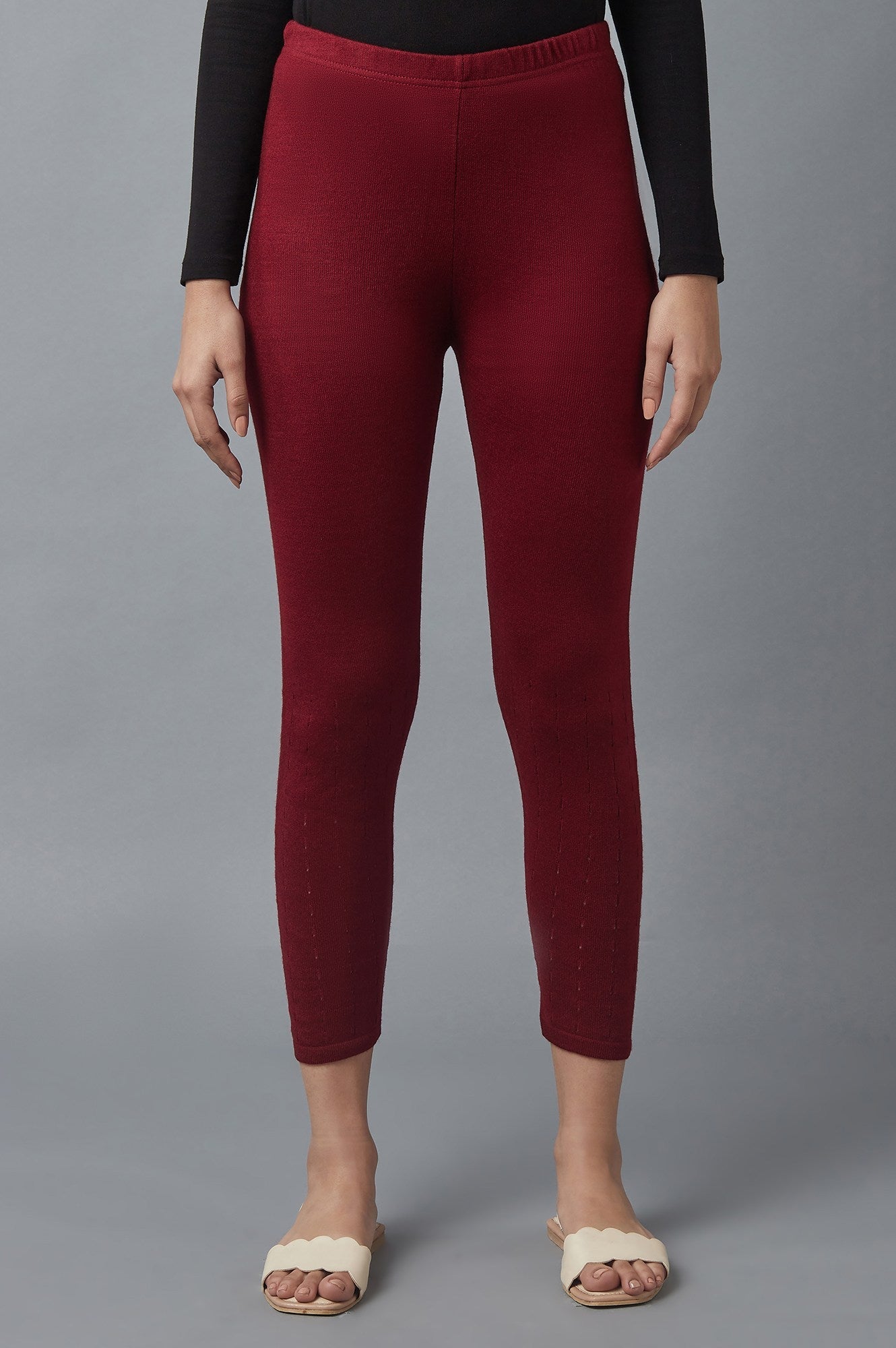 Red Pointelle Skinny Fit Tights With Elasticated Waist