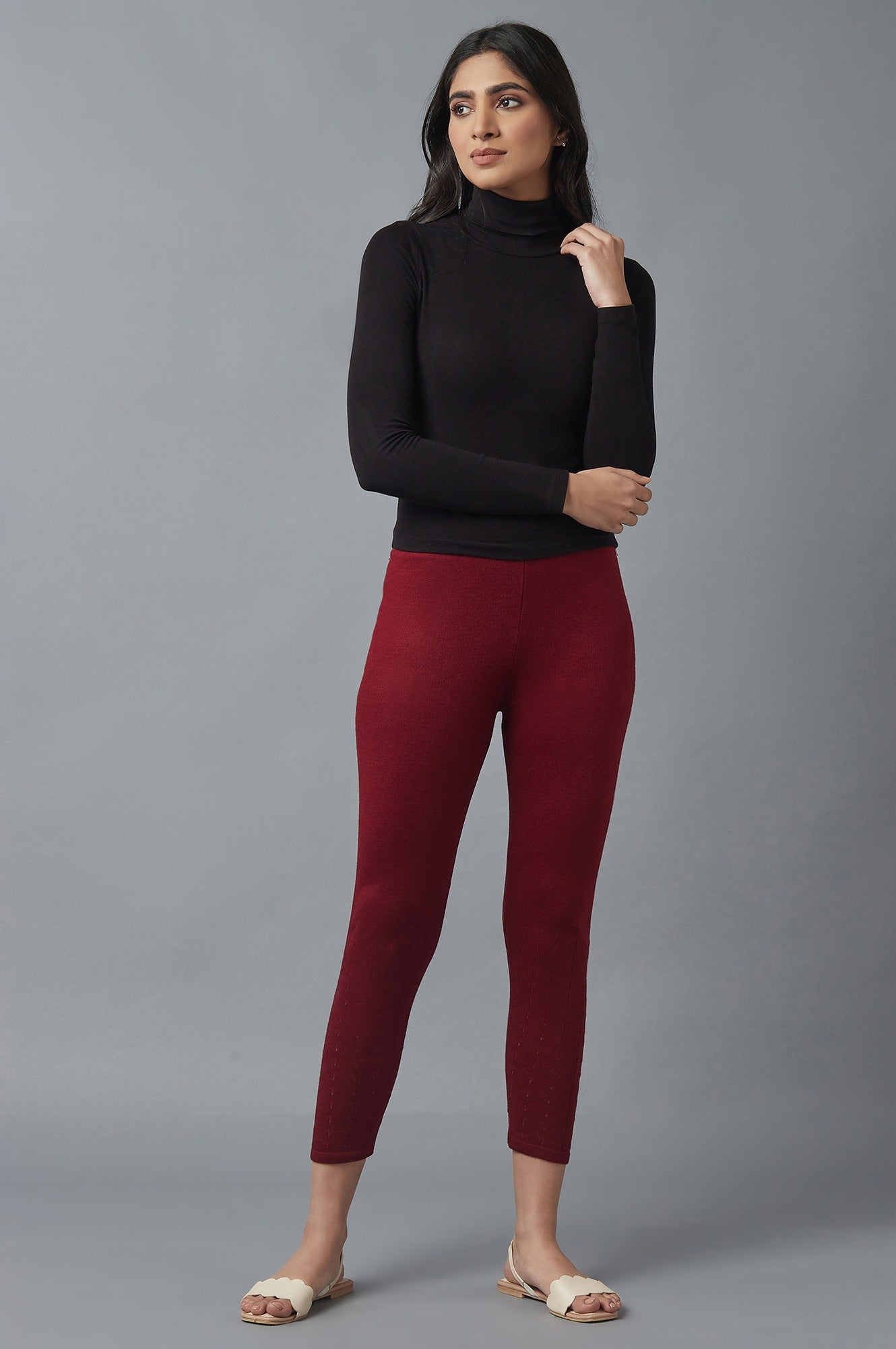 Red Pointelle Skinny Fit Tights With Elasticated Waist