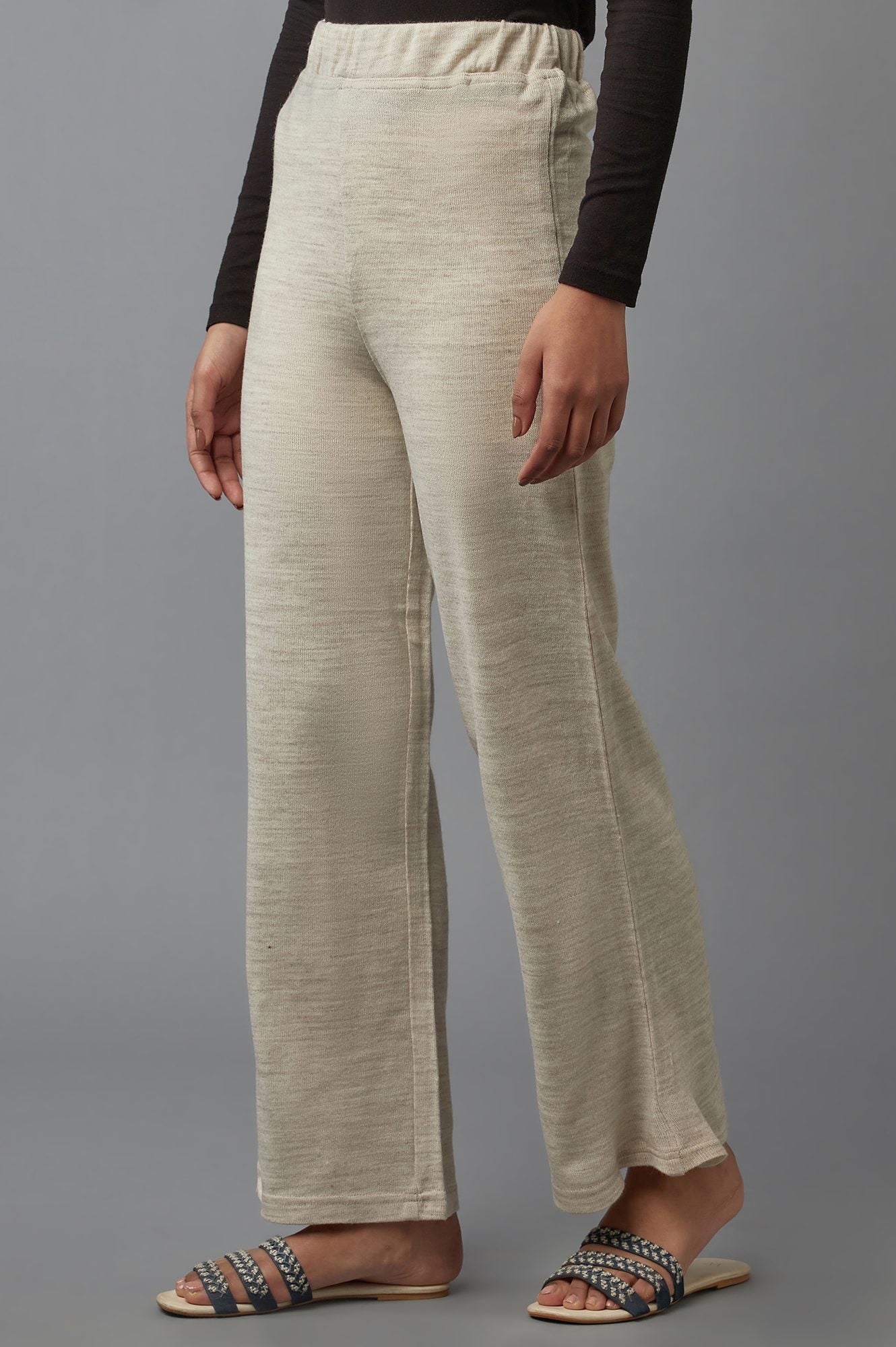 Beige Pointelle Skinny Fit Acrylic Tights With Elasticated Waist