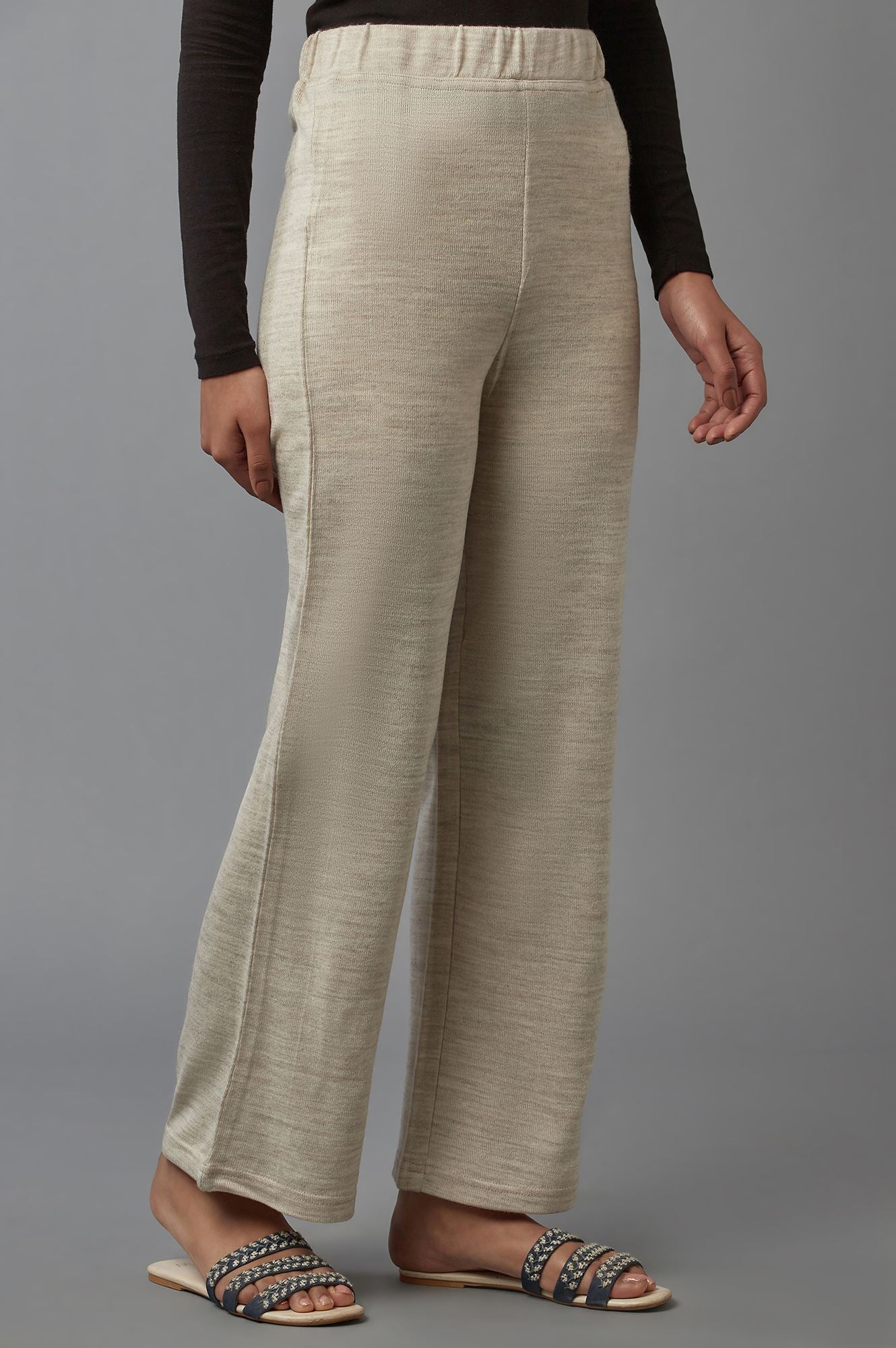 Beige Pointelle Skinny Fit Acrylic Tights With Elasticated Waist