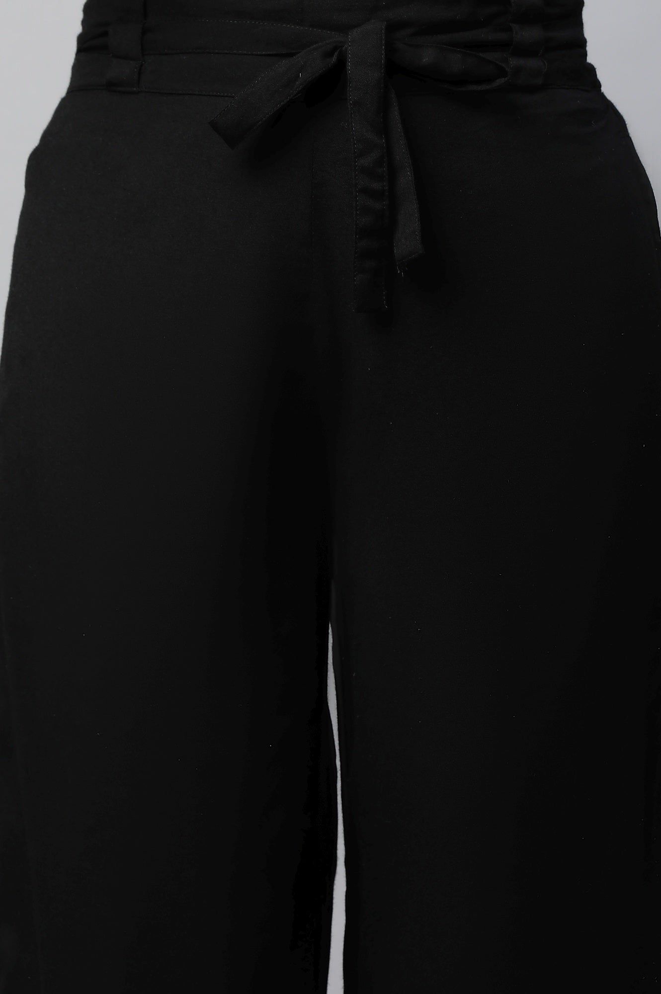 Black Solid Flared Cotton Palazzo With Elasticated Waist