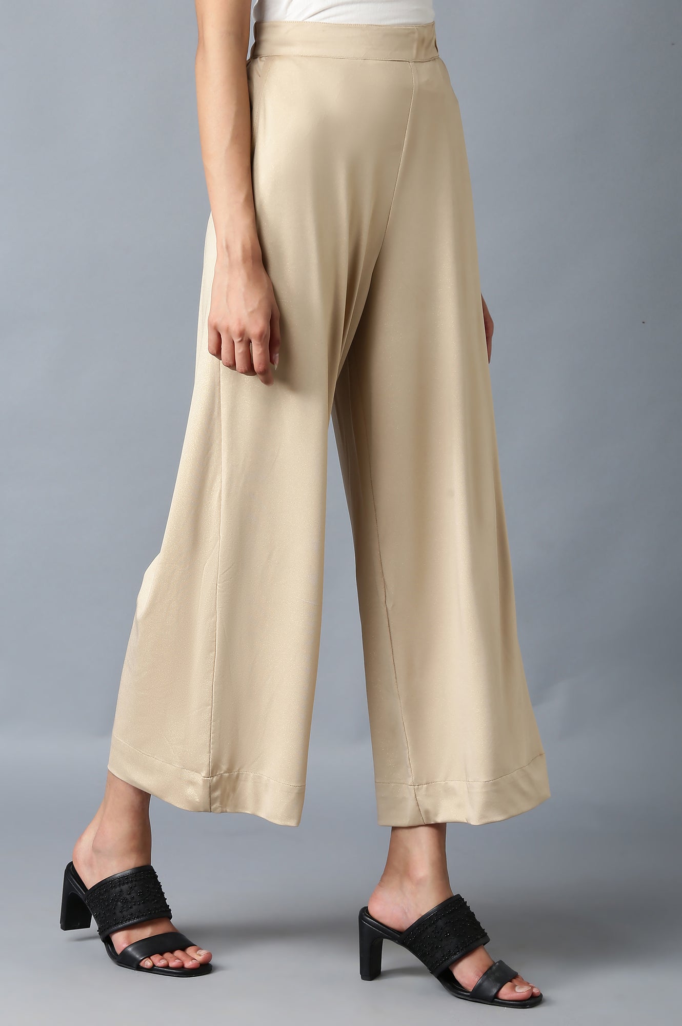 Gold Solid Straight Fit Palazzo With Side Pockets