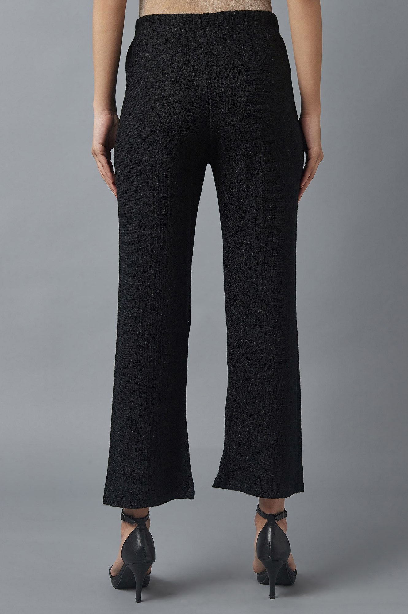 Black Solid Boot Cut Palazzo With Elasticated Waist