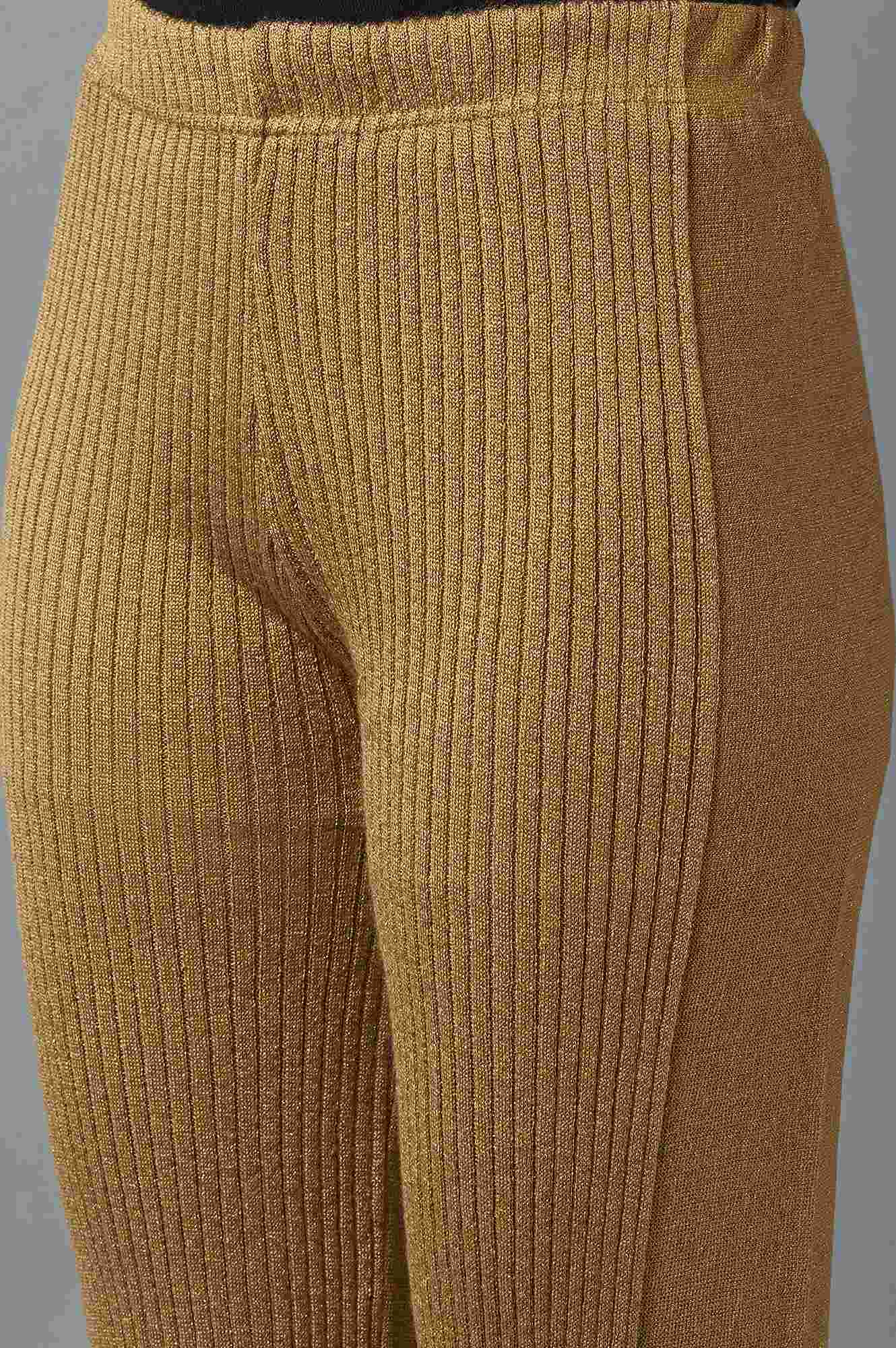 Beige Solid Boot-cut Knit Palazzo with Elasticated Waist