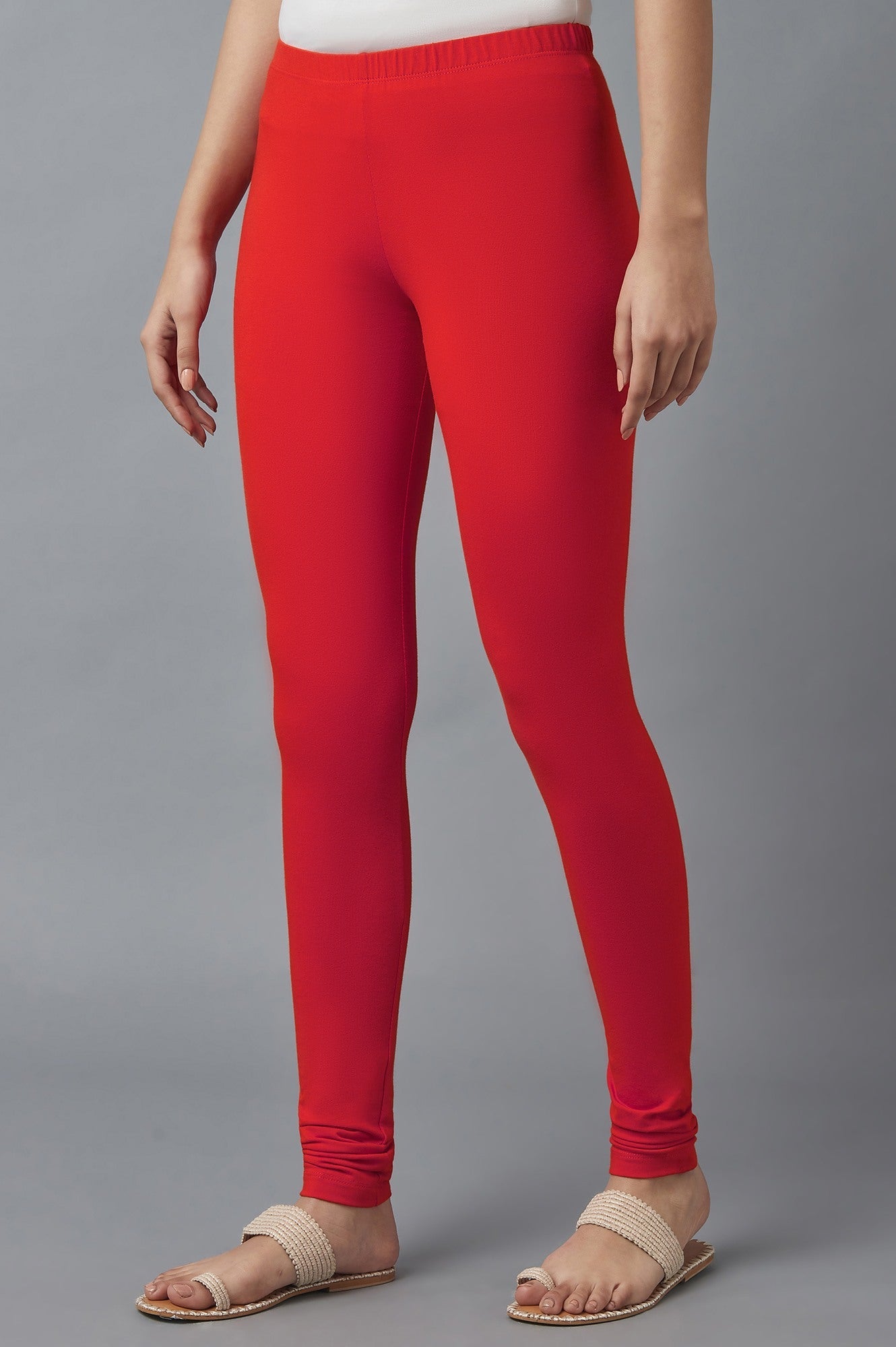 Pink Solid Skinny Fit Cotton Tights With Elasticated Waist