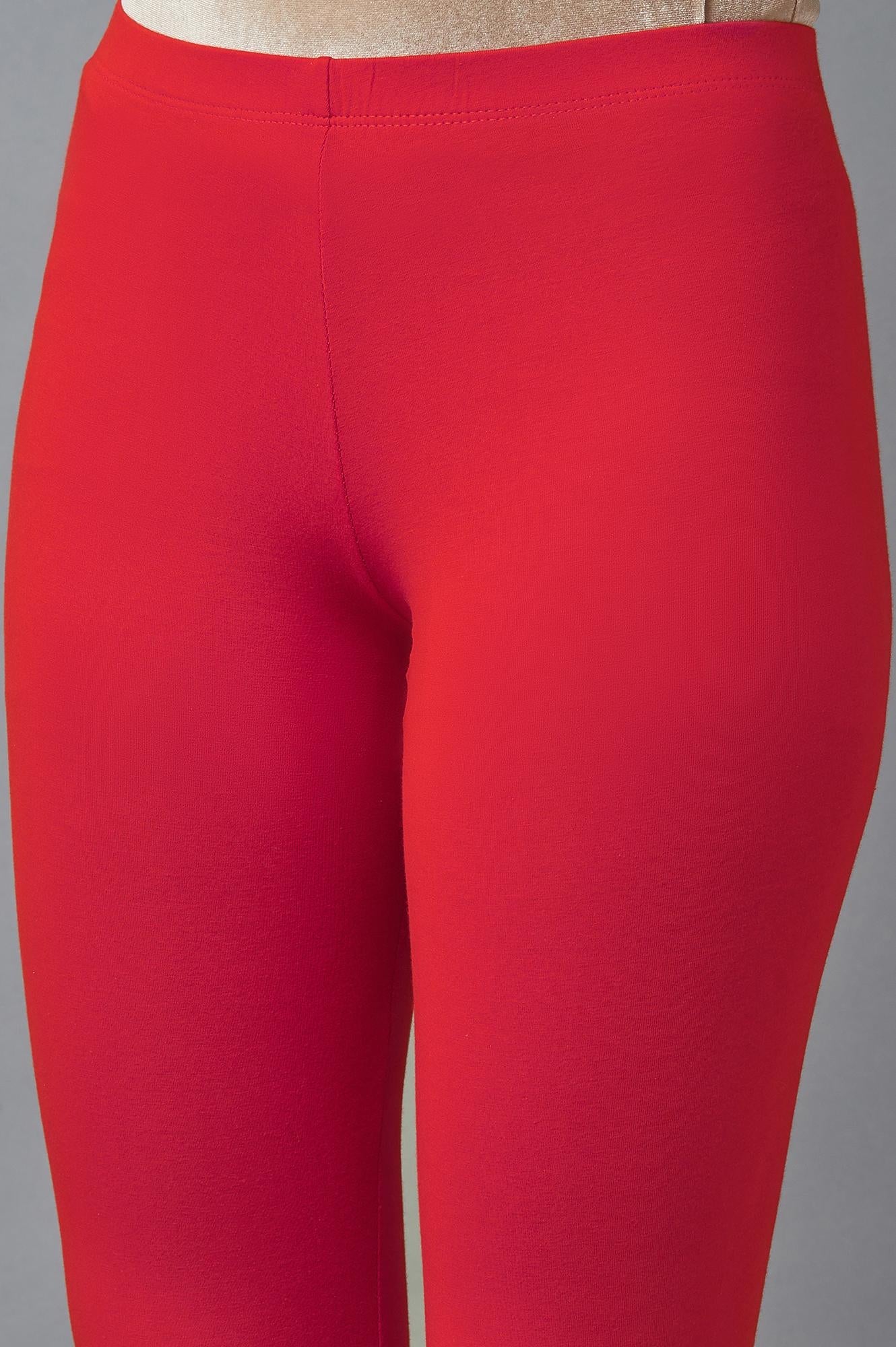 Pink Solid Skinny Fit Cotton Tights With Elasticated Waist