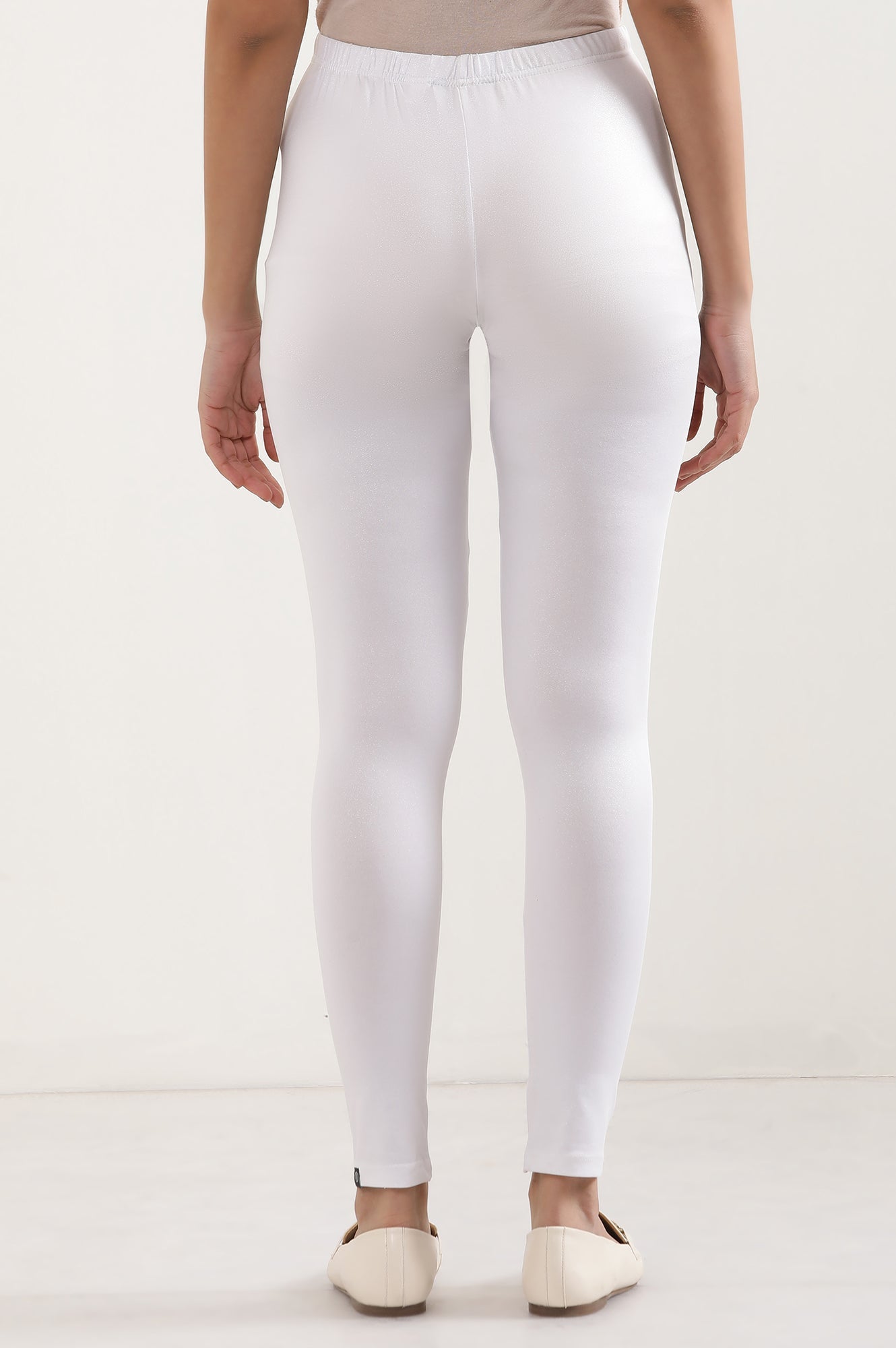 White Solid Skinny Fit Tights With Elasticated Waist