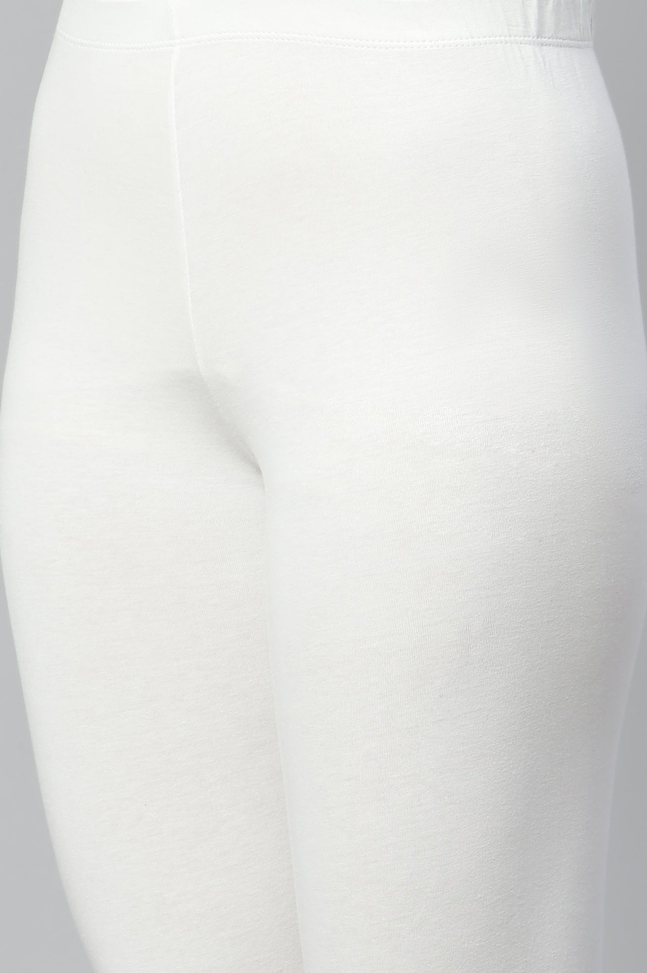 Off White Solid Skinny-fit Cotton Tights with Elasticated Waistband